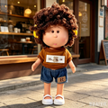 24cm MIA Potato Doll Brown Curly Hair with Yellow Headphones Knit Top Denim Shorts White Flat Shoes Fashion Dress‑Up Toy Birthday Christmas Gift for Children
