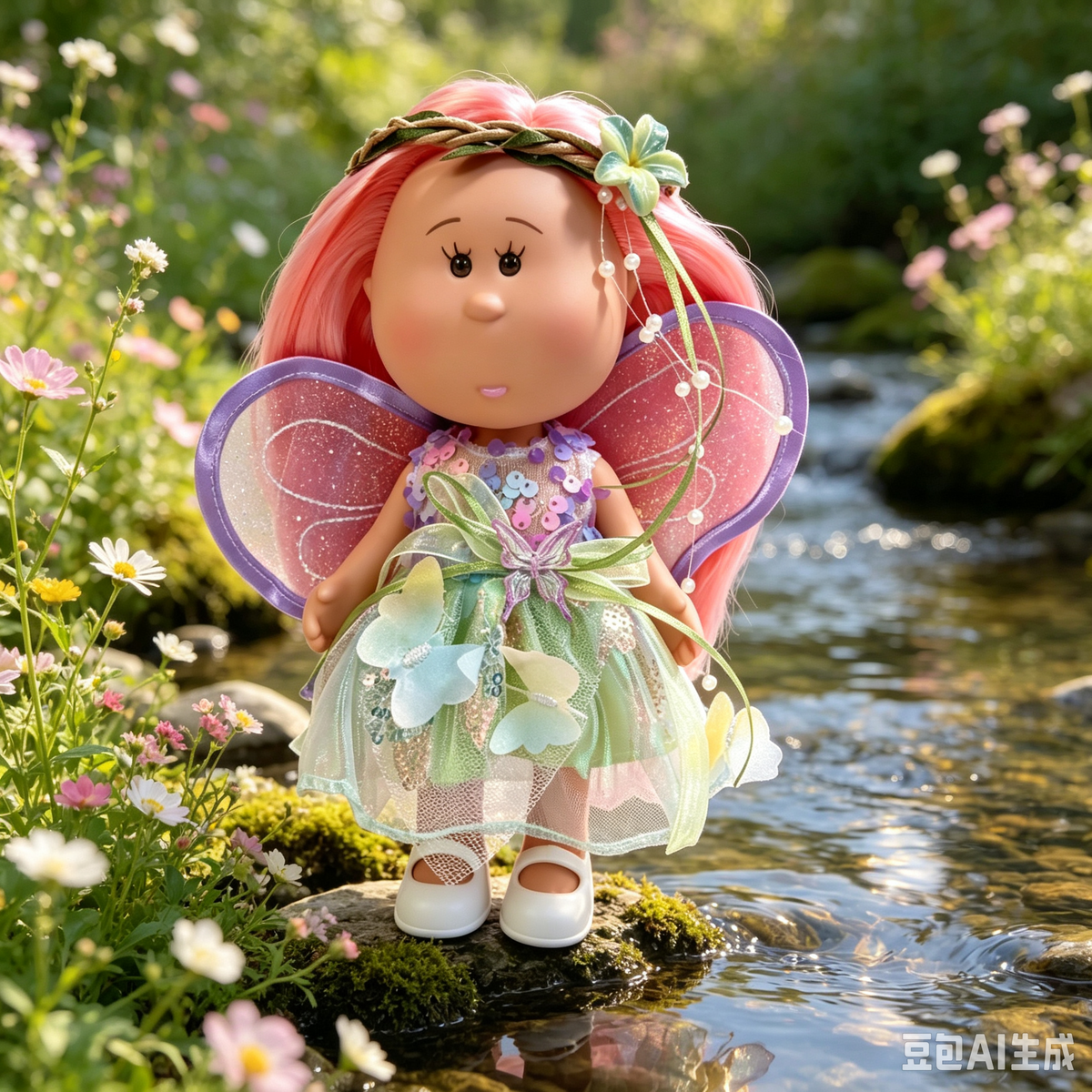 24cm MIA Potato Doll – Long Pink Hair with Braided Floral Headband, A magical fairy‑style doll—perfect as a birthday, Christmas, or Halloween gift for imaginative play.