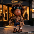 Luxury Street Style MIA Potato Doll 24cm Brown Afro Curly Hair Doll Fur Denim Outfit Pretend Play Collectible Toy Holiday Present for Boys & Girls