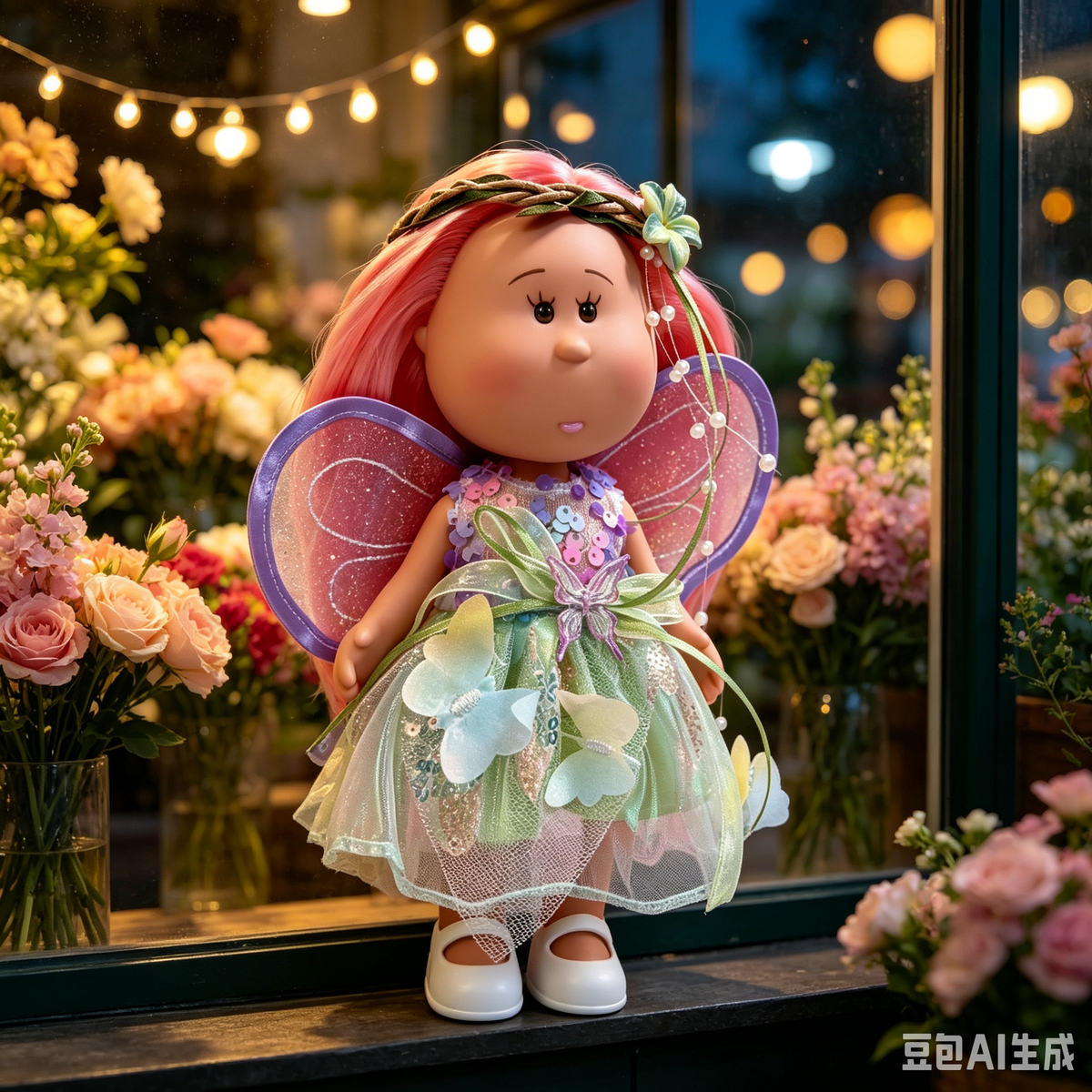 24cm MIA Potato Doll – Long Pink Hair with Braided Floral Headband, A magical fairy‑style doll—perfect as a birthday, Christmas, or Halloween gift for imaginative play.