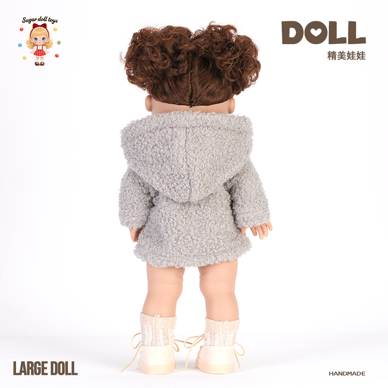 Cozy Winter Fleece Coat Reborn Baby Doll, Handmade Exquisite Large Doll with Bow Hair Clips, Perfect Gift for Kids, Collectors & Holiday Surprise
