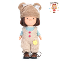 24cm Mia Freckle Long‑Face Doll, Bear Fluffy Hat Fleece Overalls Knit Top Collectible Dress‑Up Doll, Cute Warm Winter Gift for Girls & Doll Lovers