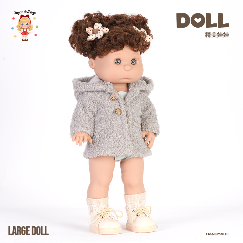 Cozy Winter Fleece Coat Reborn Baby Doll, Handmade Exquisite Large Doll with Bow Hair Clips, Perfect Gift for Kids, Collectors & Holiday Surprise