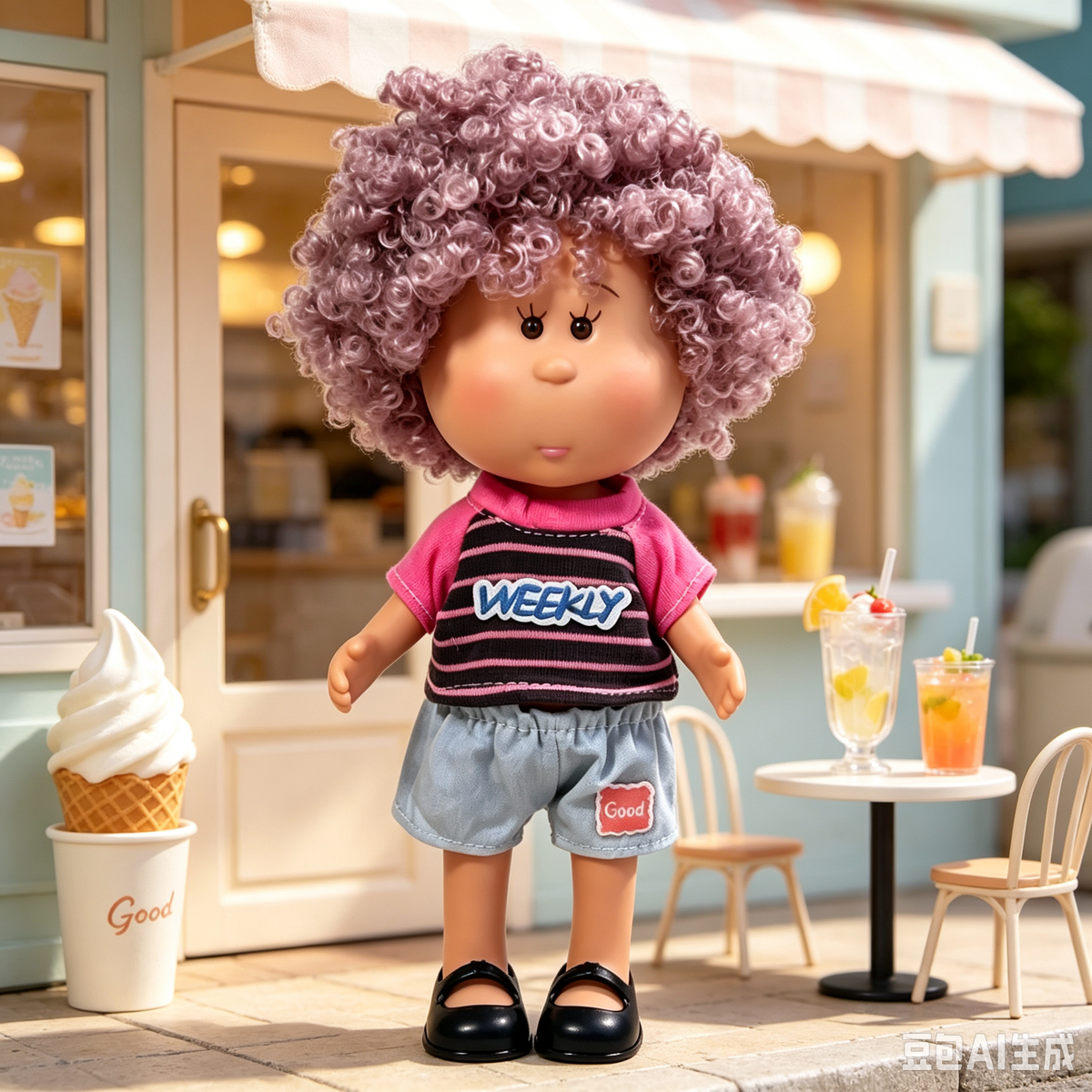 24cm MIA Potato Doll – Lavender Curly Hair, Casual Daily Outfit, Black Flat Shoes. Street‑style play doll—perfect as a birthday, Christmas, Children’s Day gift for imaginative play.
