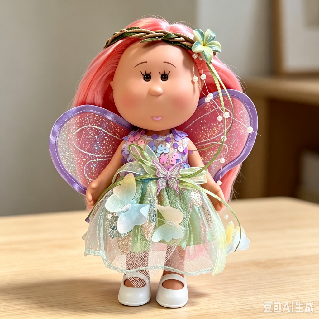 24cm MIA Potato Doll – Long Pink Hair with Braided Floral Headband, A magical fairy‑style doll—perfect as a birthday, Christmas, or Halloween gift for imaginative play.