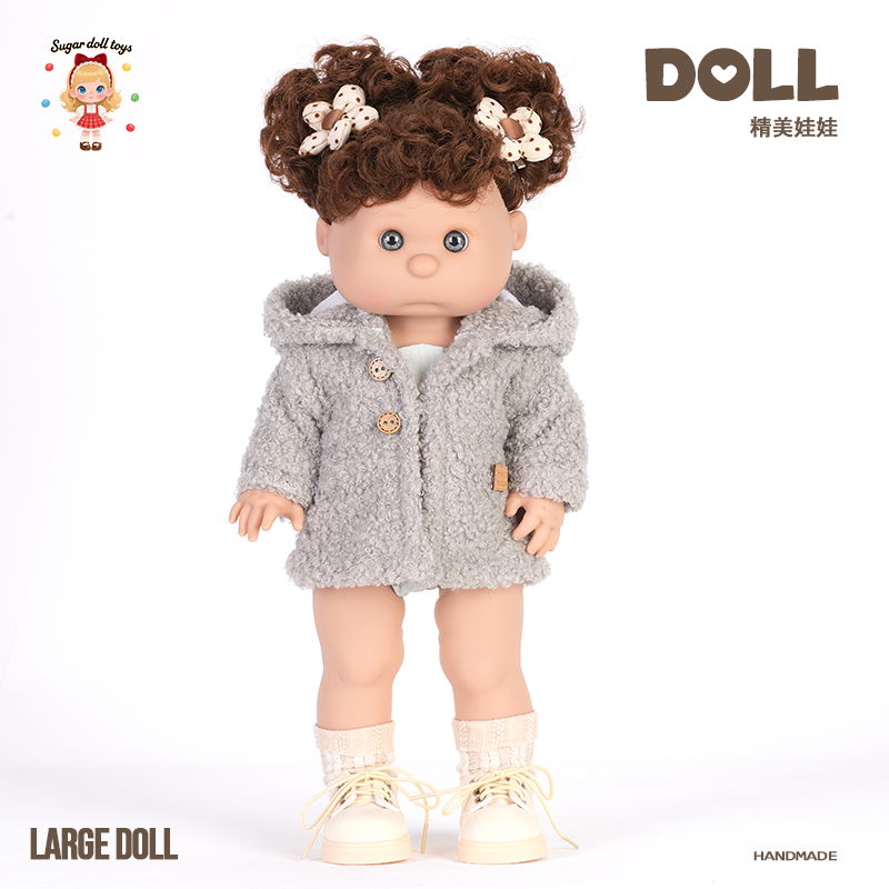 Cozy Winter Fleece Coat Reborn Baby Doll, Handmade Exquisite Large Doll with Bow Hair Clips, Perfect Gift for Kids, Collectors & Holiday Surprise