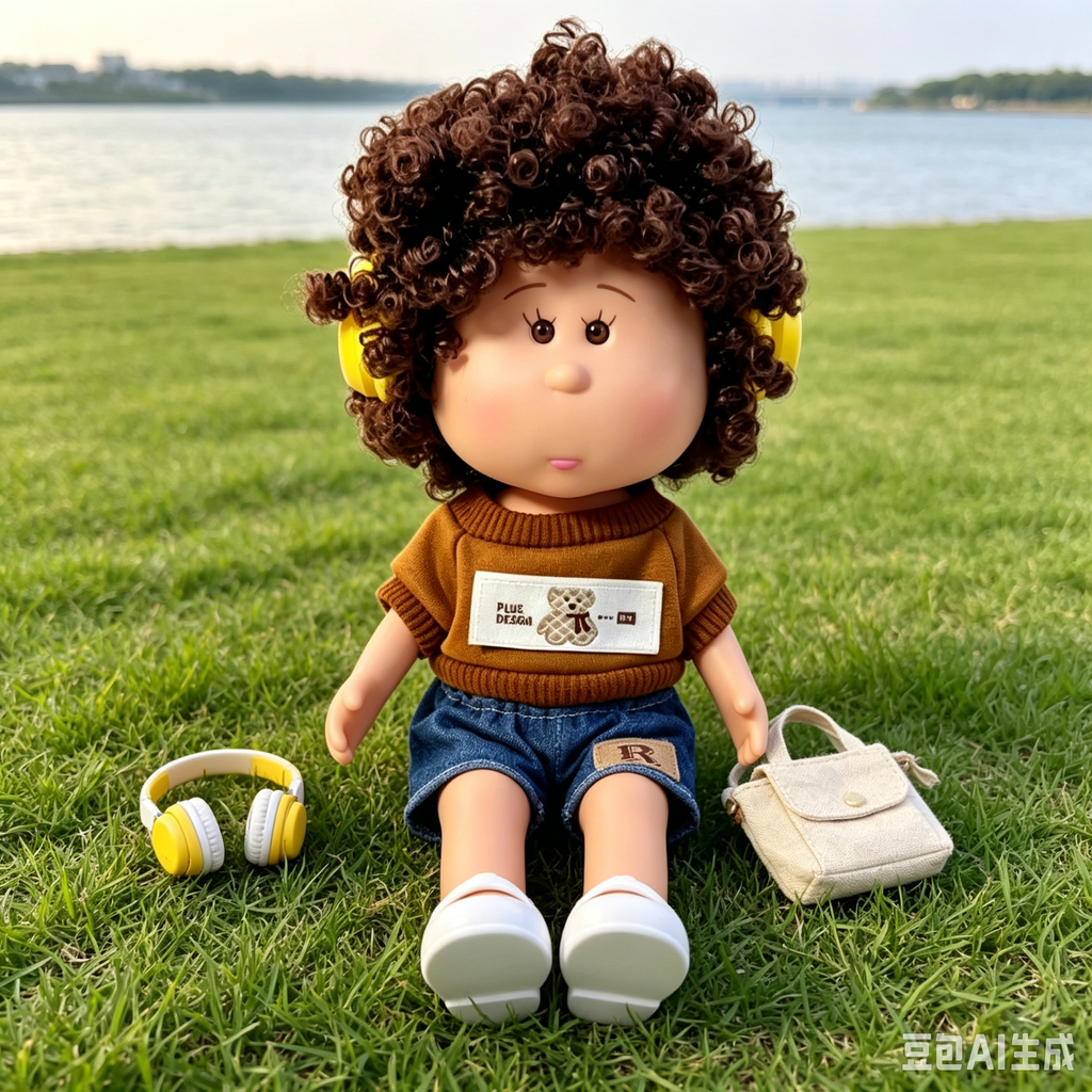 24cm MIA Potato Doll Brown Curly Hair with Yellow Headphones Knit Top Denim Shorts White Flat Shoes Fashion Dress‑Up Toy Birthday Christmas Gift for Children