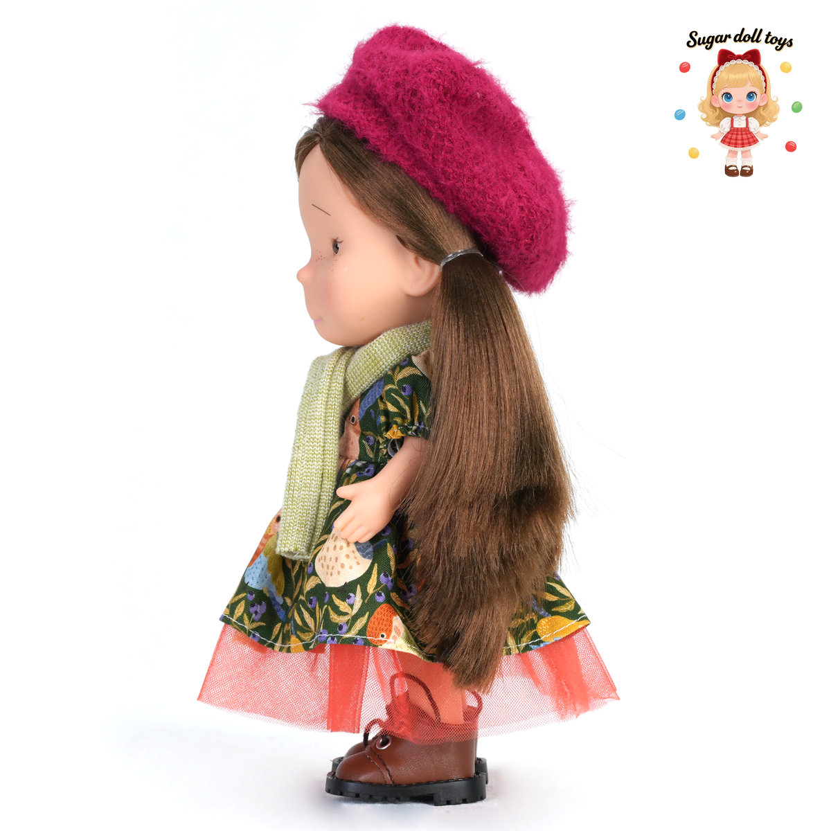 Mia Freckle Long-Faced Doll – A collectible, dress-up doll featuring a vintage, artistic, and "forest-style" aesthetic; perfect as a gift for girls and doll enthusiasts—ideal for Christmas, birthdays, or as a companion doll.