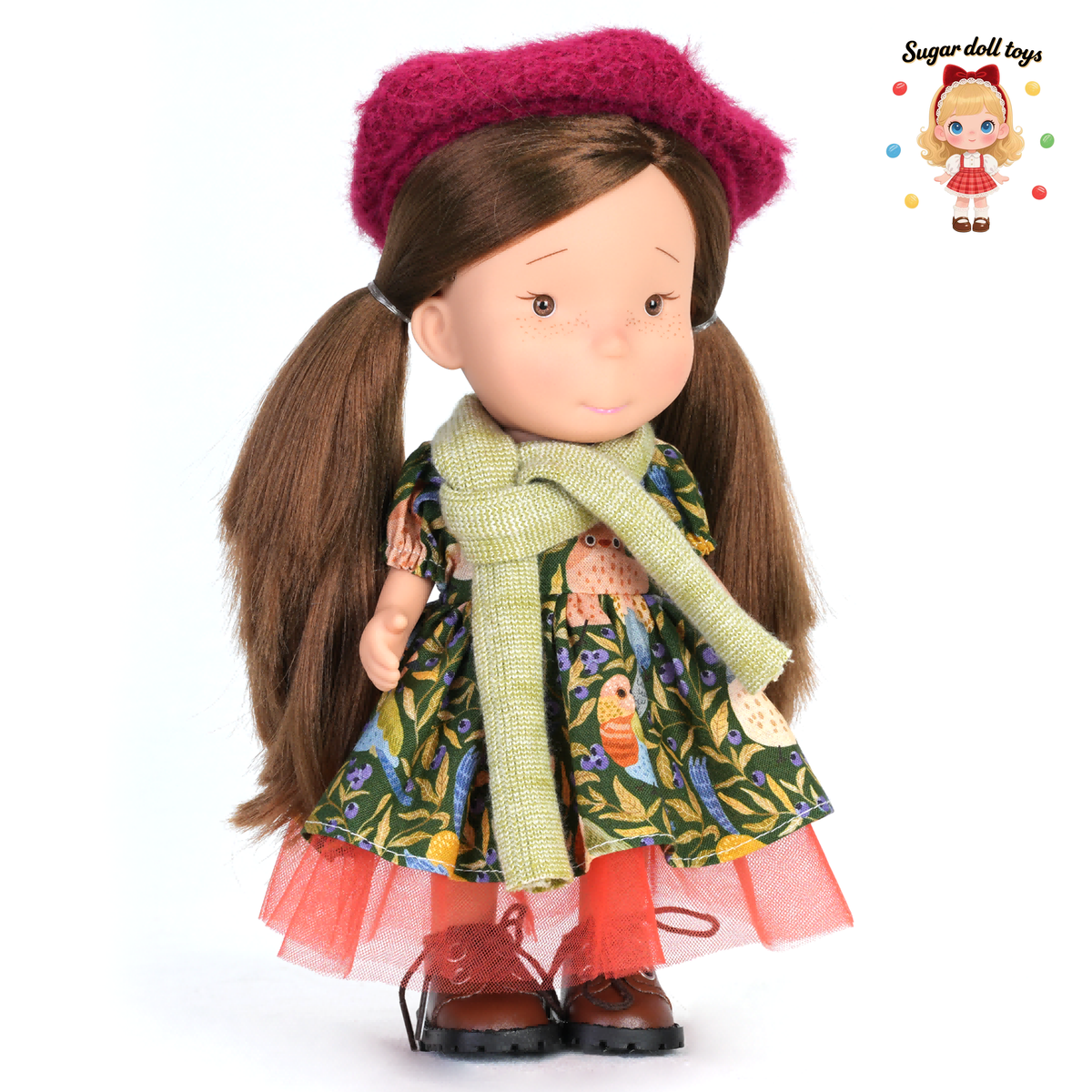 Mia Freckle Long-Faced Doll – A collectible, dress-up doll featuring a vintage, artistic, and "forest-style" aesthetic; perfect as a gift for girls and doll enthusiasts—ideal for Christmas, birthdays, or as a companion doll.