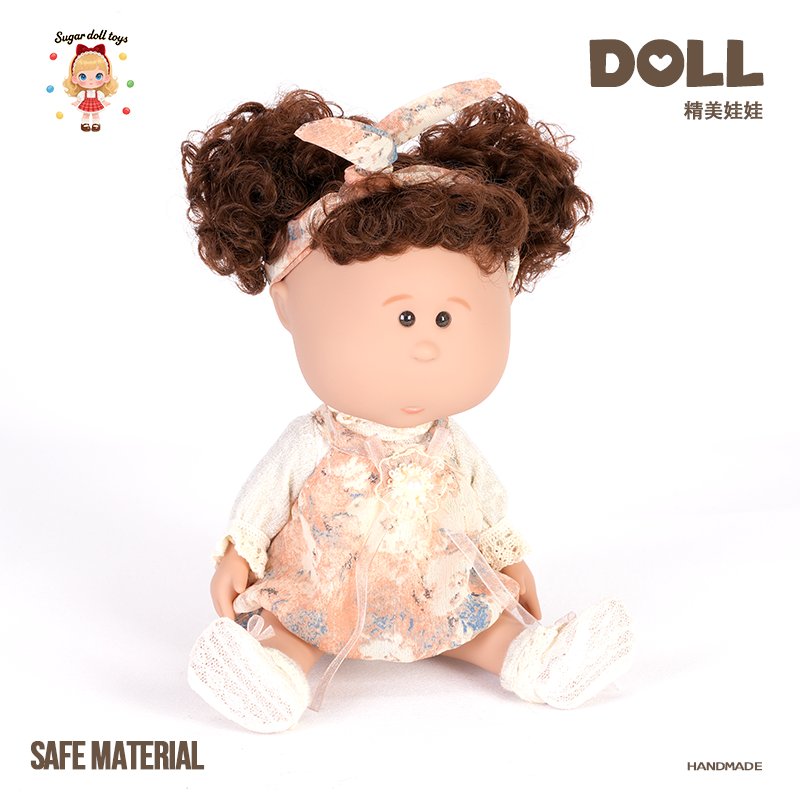 Sugar Doll Handmade Doll - Soft Safe Cuddly Toy with Curly Hair & Vintage Floral Outfit | Perfect Gift for Baby & Toddler