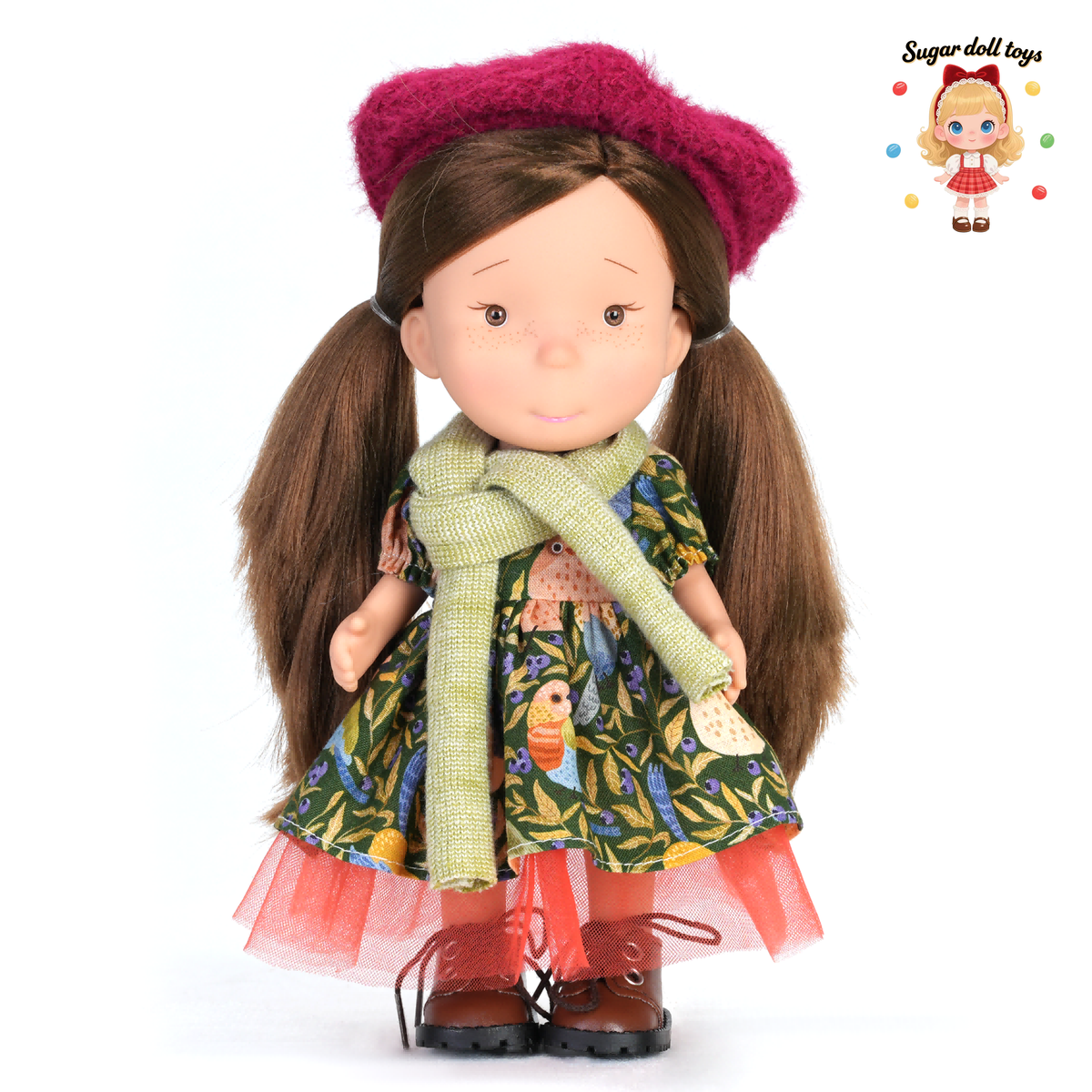 Mia Freckle Long-Faced Doll – A collectible, dress-up doll featuring a vintage, artistic, and "forest-style" aesthetic; perfect as a gift for girls and doll enthusiasts—ideal for Christmas, birthdays, or as a companion doll.