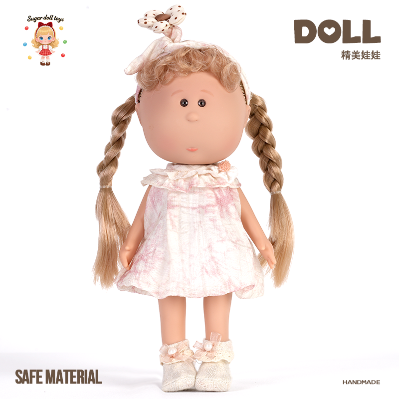 Sugar Doll Handmade Doll - Cute Blonde Braids & Pastoral Pink Dress | Safe Cuddly Toy for Baby & Gift