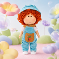 14cm MIA Potato Doll Keychain Pendant Fluffy Red Curly Hair Light Blue Corduroy Hat Carrot Patch Overalls White Inner Shirt White Shoes Braided Blue Lanyard Strap Farm Casual Style Backpack Charm Birthday Christmas Holiday Gift for Kids & Doll Collectors