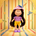 24cm MIA Potato Doll – Long Brown Hair, Pink Bucket Hat, Summer Casual Outfit, Purple Flat Shoes. Vacation‑style doll—perfect as a birthday, Christmas, Children’s Day gift for imaginative play.