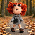 Minimalist Elegant Style MIA Potato Doll 24cm Red Afro Curly Hair Doll Knit Outfit Pretend Play Collectible Toy Holiday Present for Boys & Girls