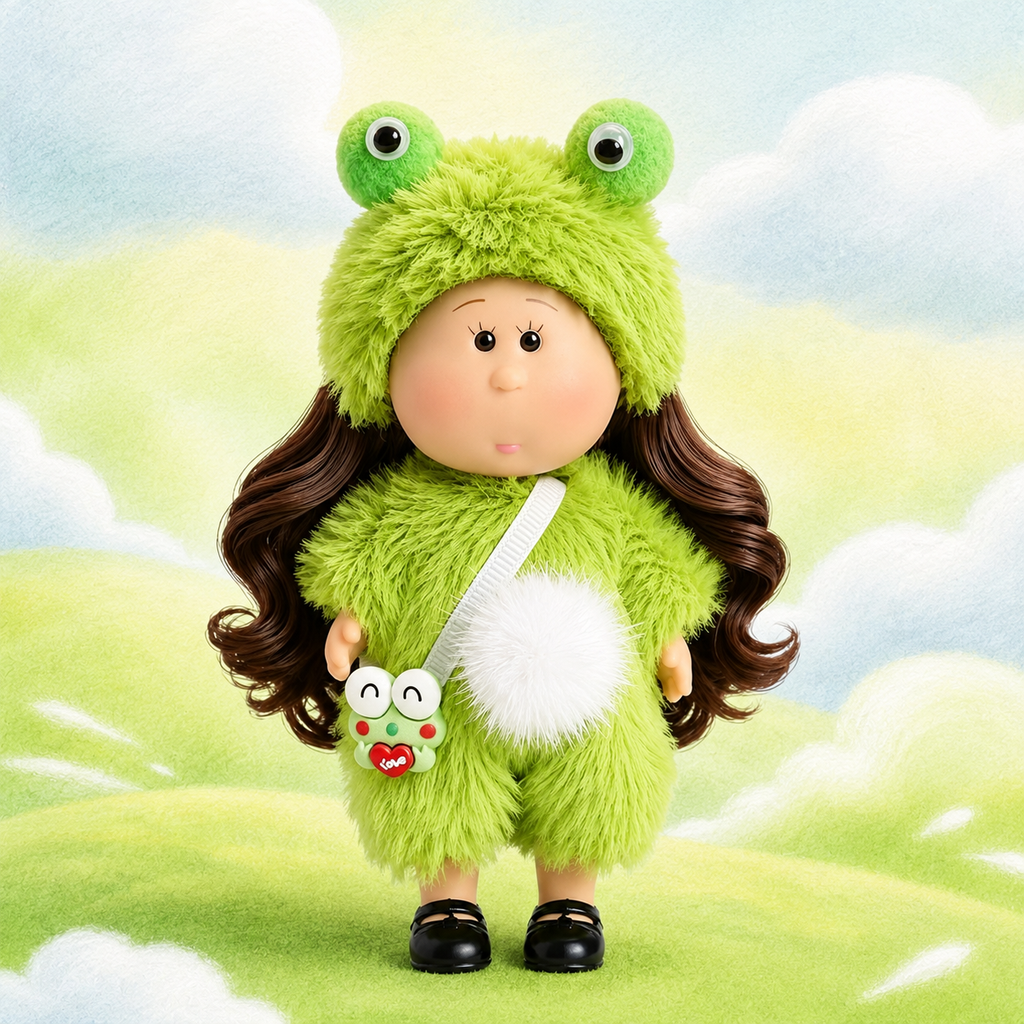 14cm MIA Potato Doll Fun Frog Cosplay Style 14cm MIA Potato Doll Bag Charm Brown Curly Hair Green Fuzzy Frog Costume Frog Shaped Mini Bag Portable Collectible Keychain Ornament Present for Kids & Hobbyists