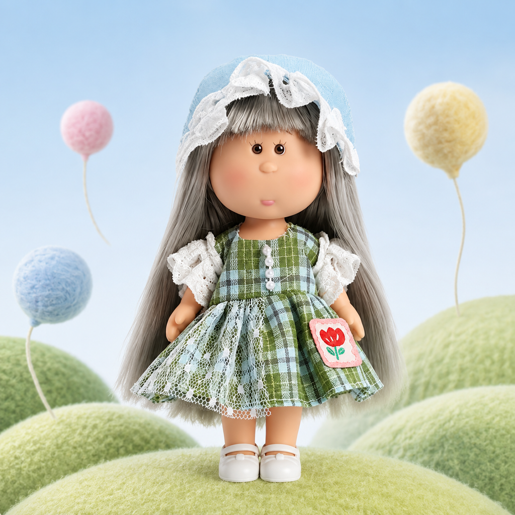 14cm MIA Potato Doll Keychain, Lace Bonnet Plaid Lace Dress Cottage Style Backpack Charm Holiday Gift for Girls