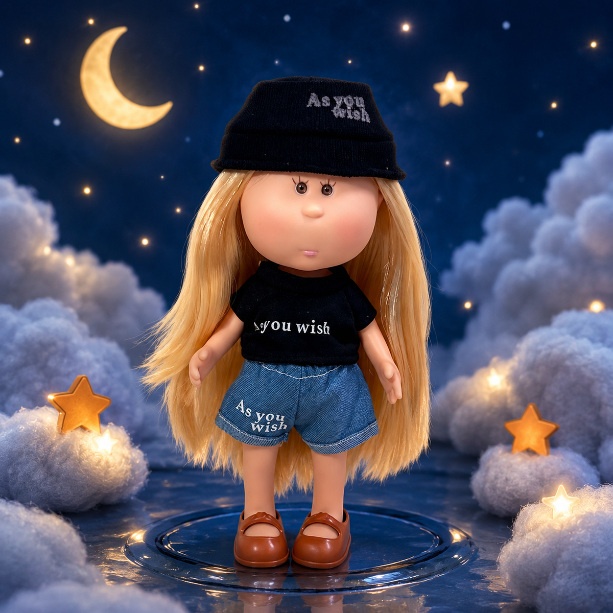 24cm MIA Potato Doll – Long Straight Blonde Hair, Beanie Hat, Street Casual Outfit, Brown Flat Shoes. Trendy fashion play doll—perfect as a birthday, Christmas, Children’s Day gift for imaginative play.