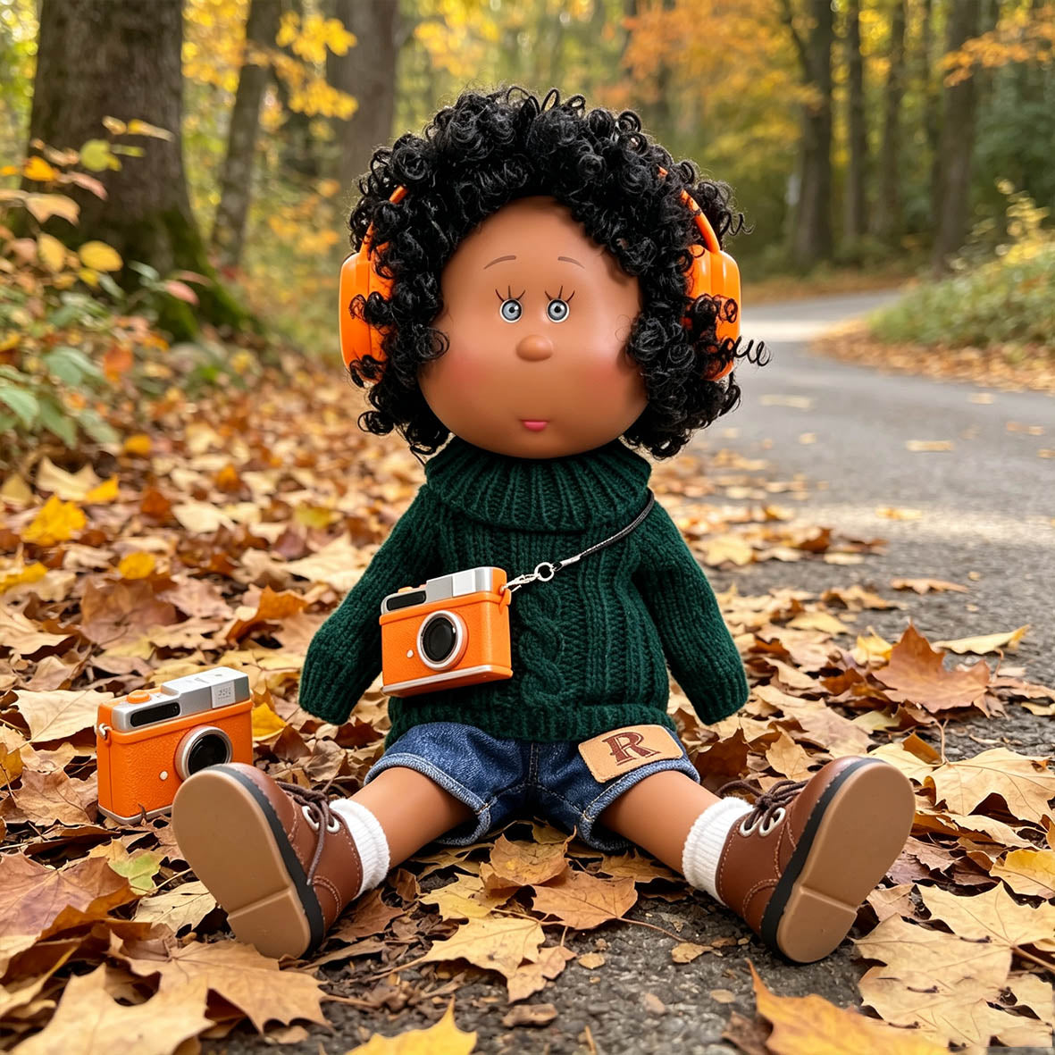 24cm MIA Potato Doll Outdoor Leisure Street Style MIA Potato Doll 24cm Afro Black Curly Hair Doll Knit Denim Outfit Pretend Play Collectible Toy Holiday Present for Boys & Girls