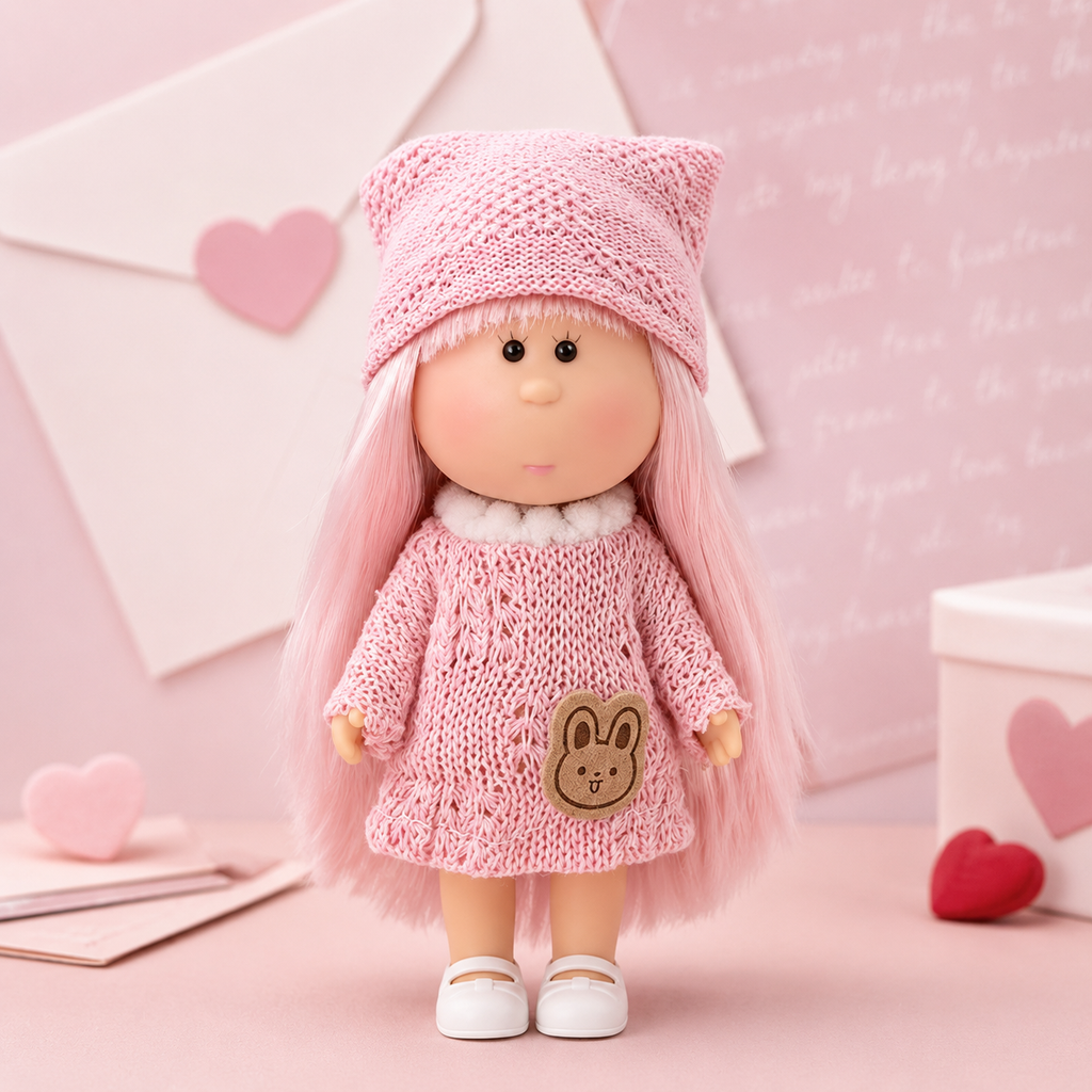 Sweet Pastel Style 14cm MIA Potato Doll Bag Charm Light Pink Hair Handmade Knit Outfit Rabbit Patch Portable Collectible Keychain Ornament Present for Kids & Hobbyists 标题 SEO 布局解析