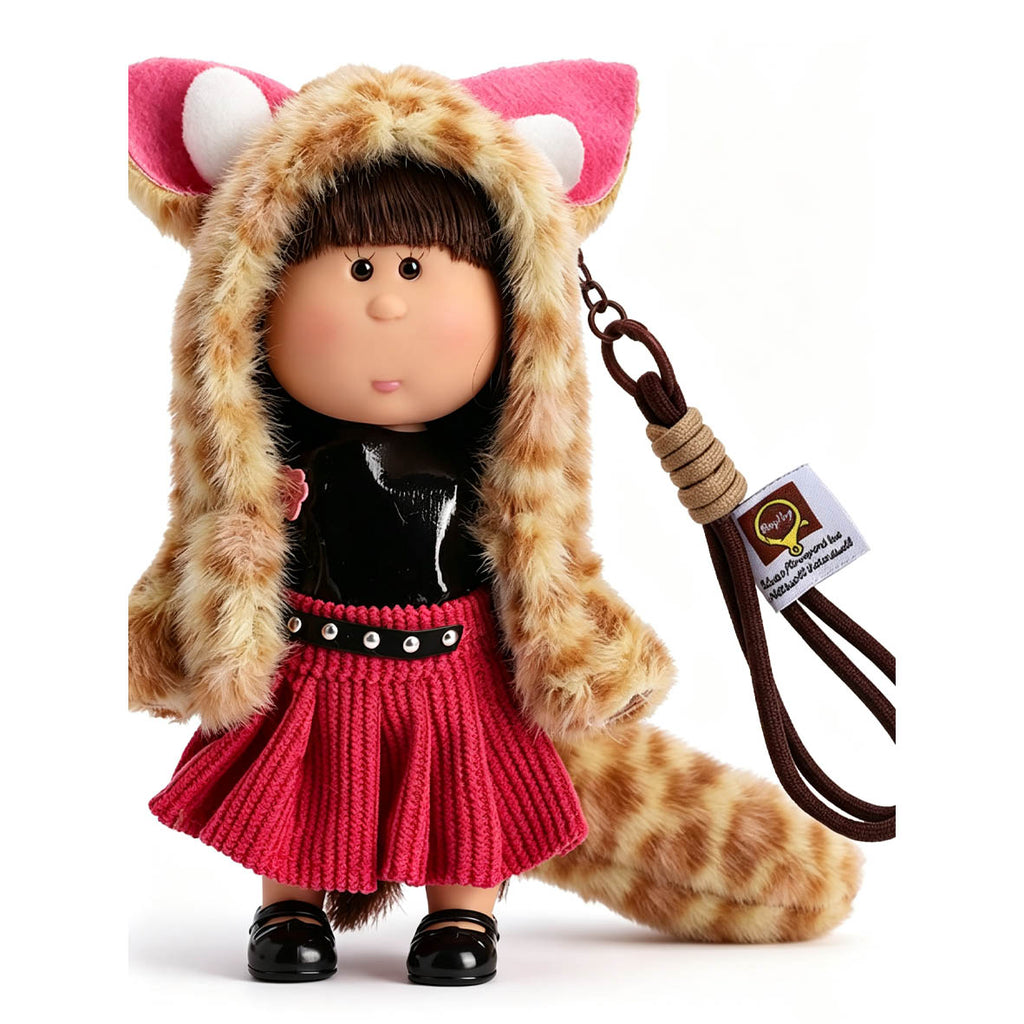 14cm MIA Potato Doll Keychain, Fox‑Ear Furry Coat Red Knit Skirt Animal Cosplay Style Backpack Charm Holiday Gift