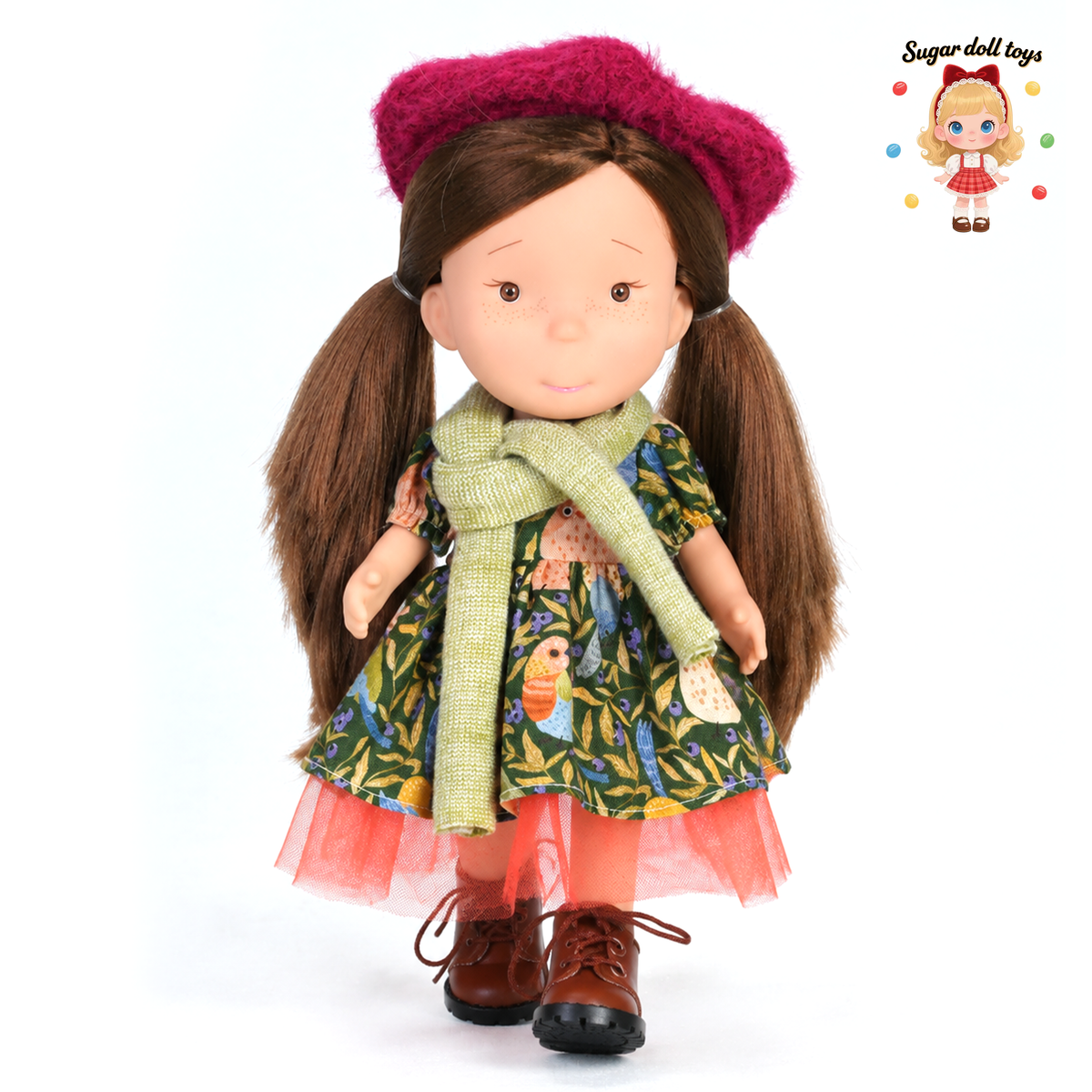 Mia Freckle Long-Faced Doll – A collectible, dress-up doll featuring a vintage, artistic, and "forest-style" aesthetic; perfect as a gift for girls and doll enthusiasts—ideal for Christmas, birthdays, or as a companion doll.