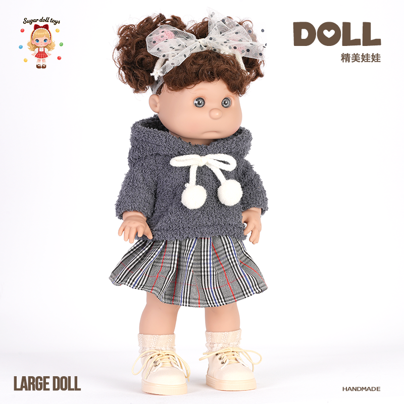 Preppy Style Fleece Hoodie Reborn Baby Doll, Handmade Exquisite Large Doll with Plaid Skirt, Perfect Gift for Kids, Collectors & Holiday Surprise