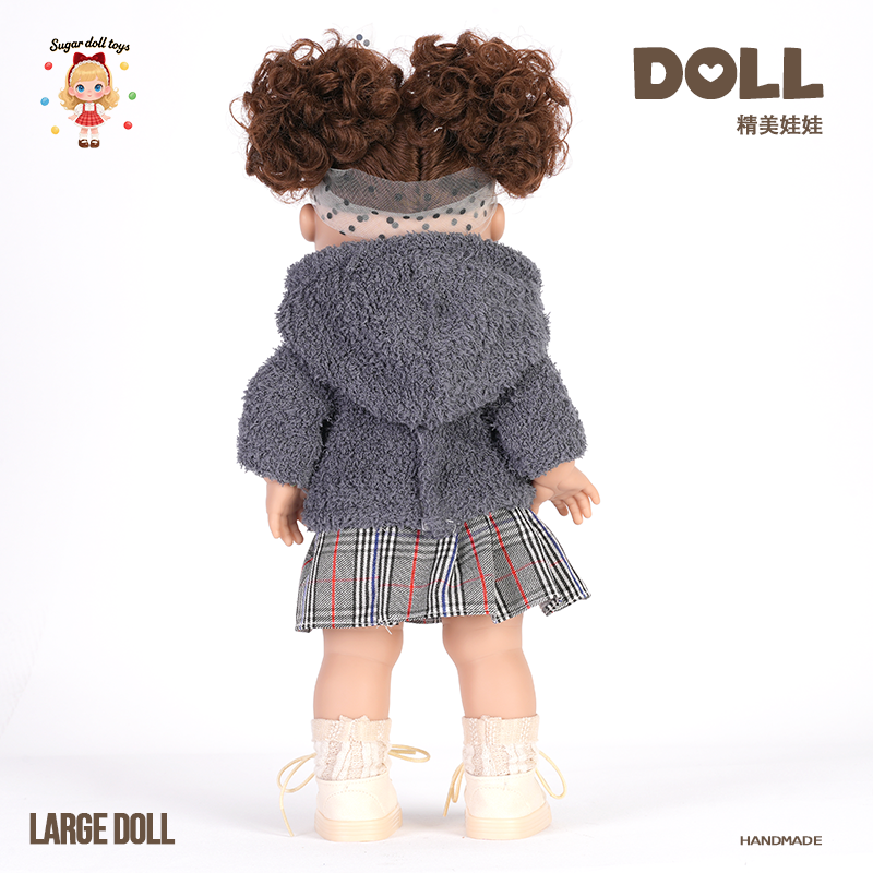 Preppy Style Fleece Hoodie Reborn Baby Doll, Handmade Exquisite Large Doll with Plaid Skirt, Perfect Gift for Kids, Collectors & Holiday Surprise