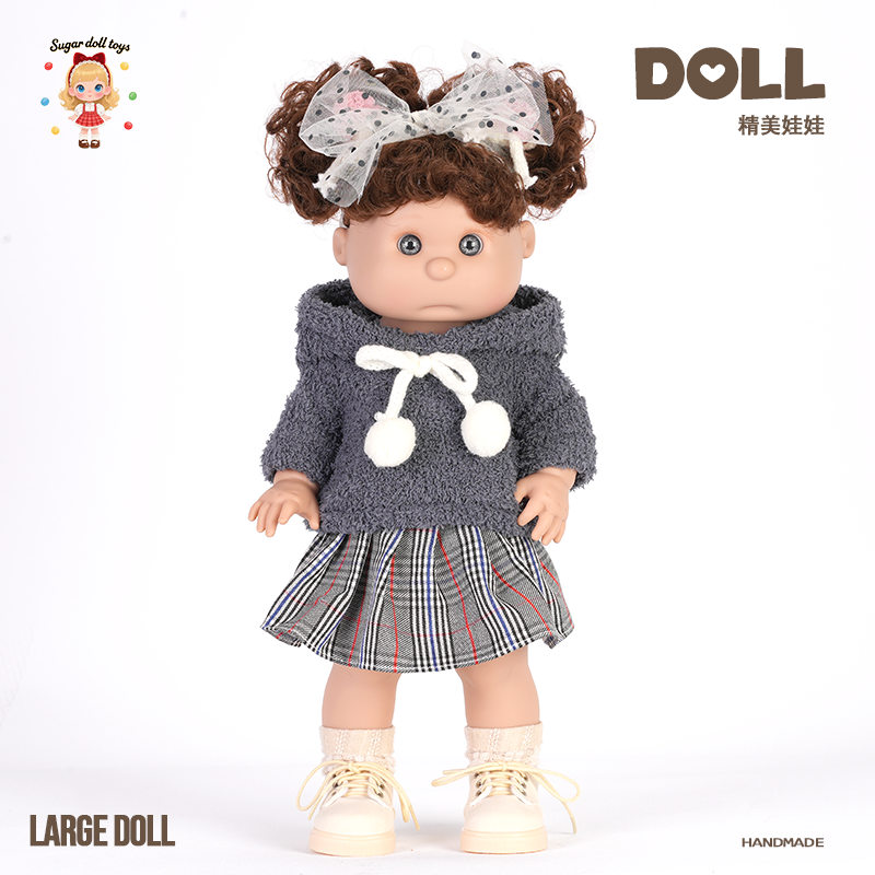 Preppy Style Fleece Hoodie Reborn Baby Doll, Handmade Exquisite Large Doll with Plaid Skirt, Perfect Gift for Kids, Collectors & Holiday Surprise