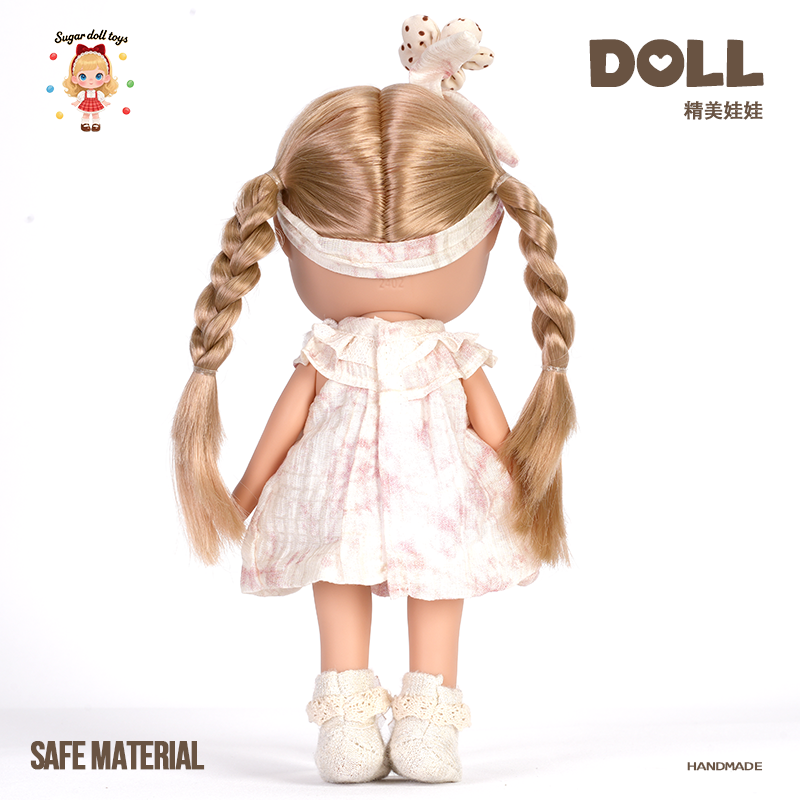 Sugar Doll Handmade Doll - Cute Blonde Braids & Pastoral Pink Dress | Safe Cuddly Toy for Baby & Gift