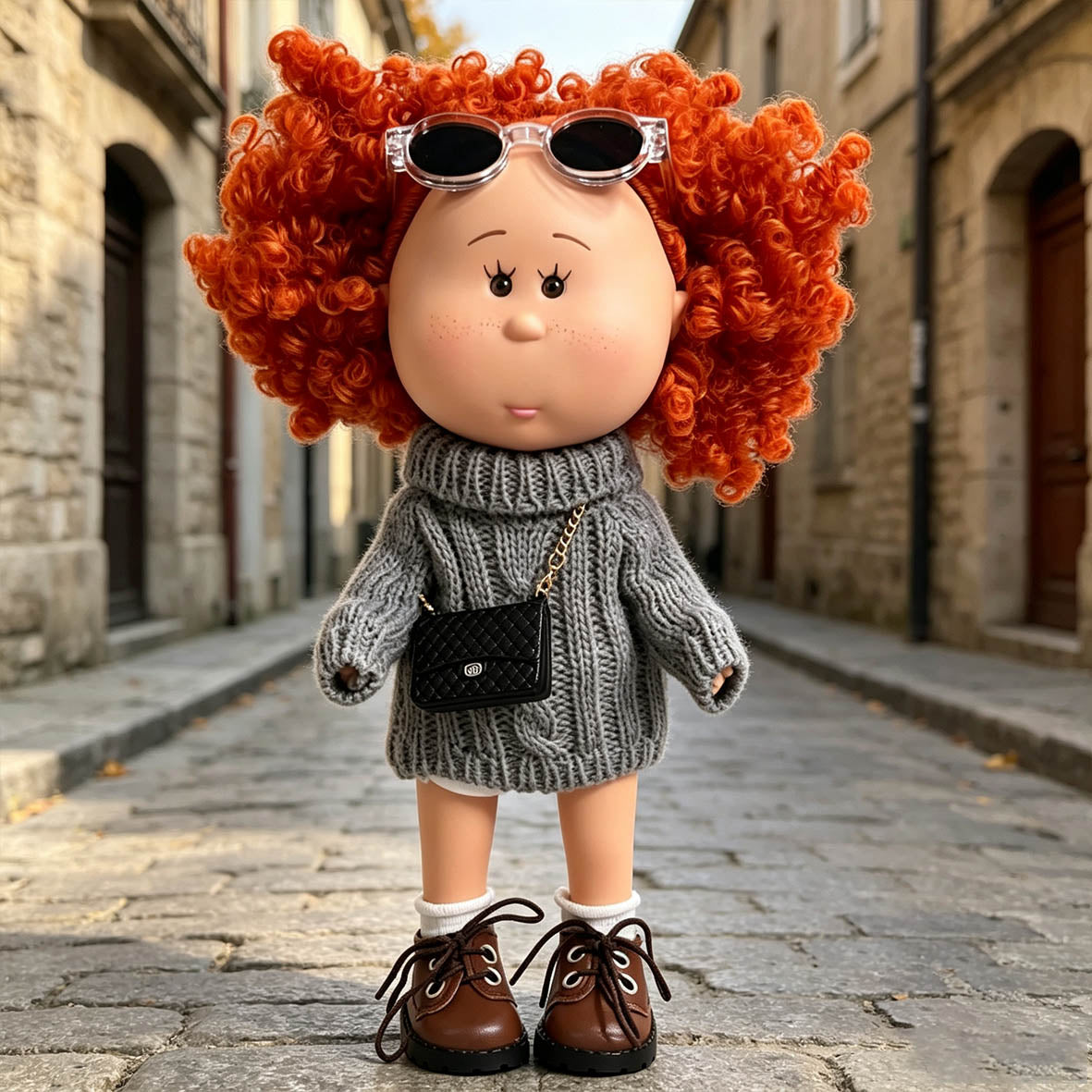 Minimalist Elegant Style MIA Potato Doll 24cm Red Afro Curly Hair Doll Knit Outfit Pretend Play Collectible Toy Holiday Present for Boys & Girls