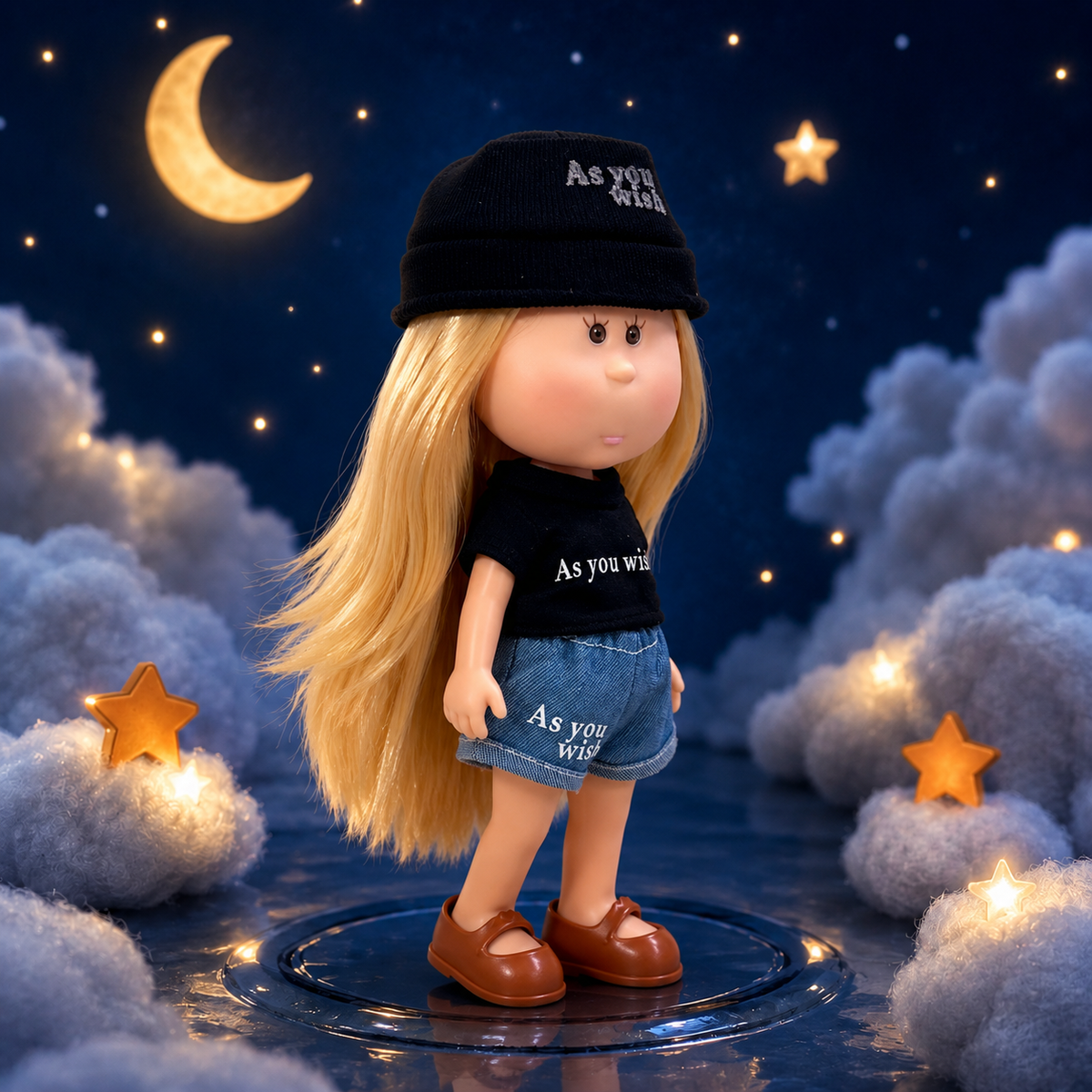 24cm MIA Potato Doll – Long Straight Blonde Hair, Beanie Hat, Street Casual Outfit, Brown Flat Shoes. Trendy fashion play doll—perfect as a birthday, Christmas, Children’s Day gift for imaginative play.
