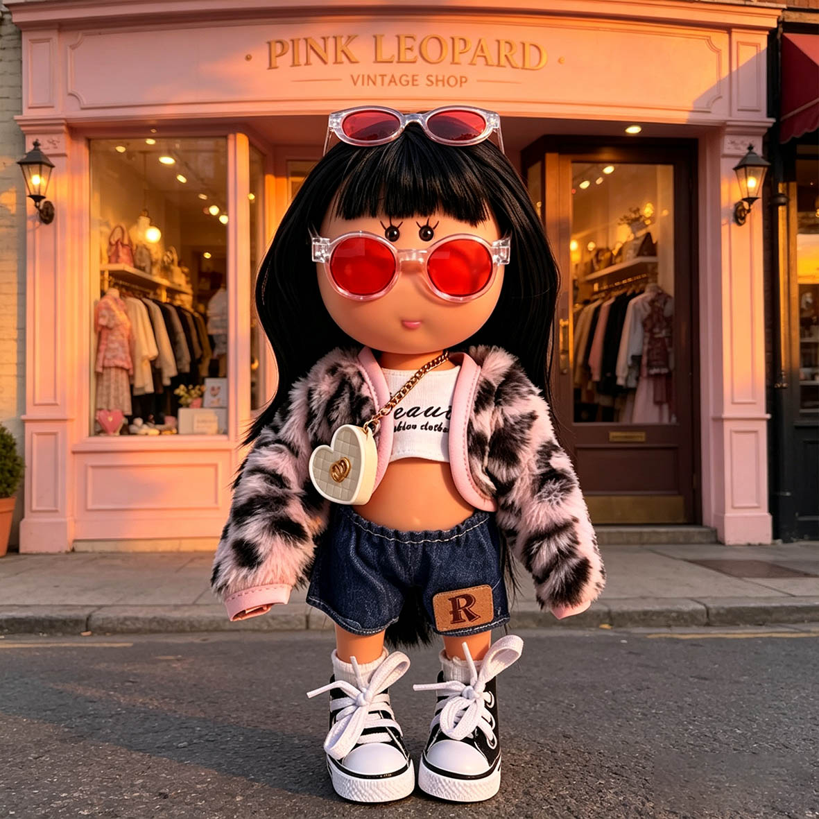 Sweet Urban Street Style MIA Potato Doll 24cm Straight Black Bangs Hair Doll Fur Denim Outfit Pretend Play Collectible Toy Holiday Present for Boys & Girls