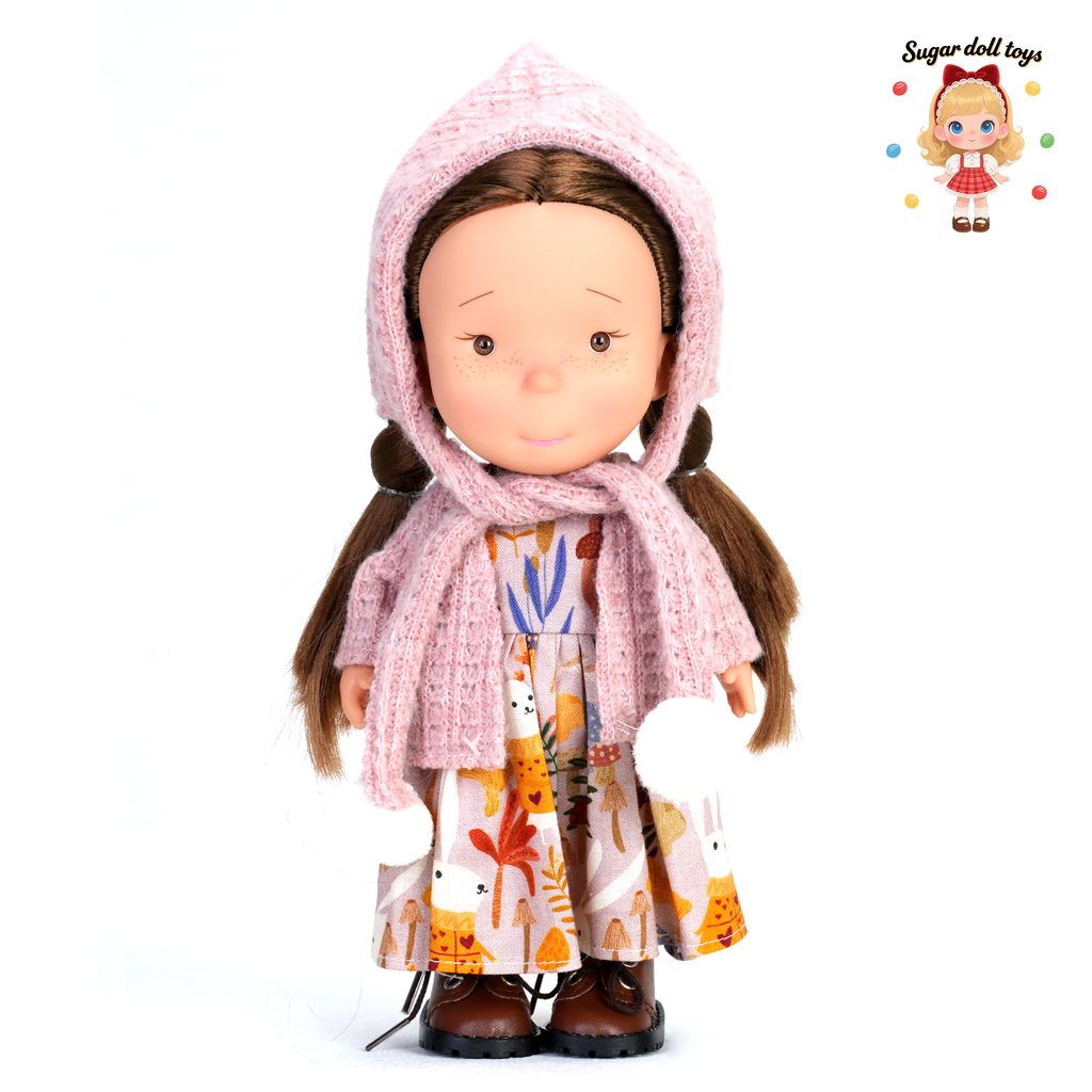 Mia Freckle Long‑Faced Doll is a collectible dress‑up doll with warm pastoral winter artistic forest‑style aesthetic. Ideal gift for girls and doll enthusiasts for Christmas, birthdays, winter themed display and companion play.