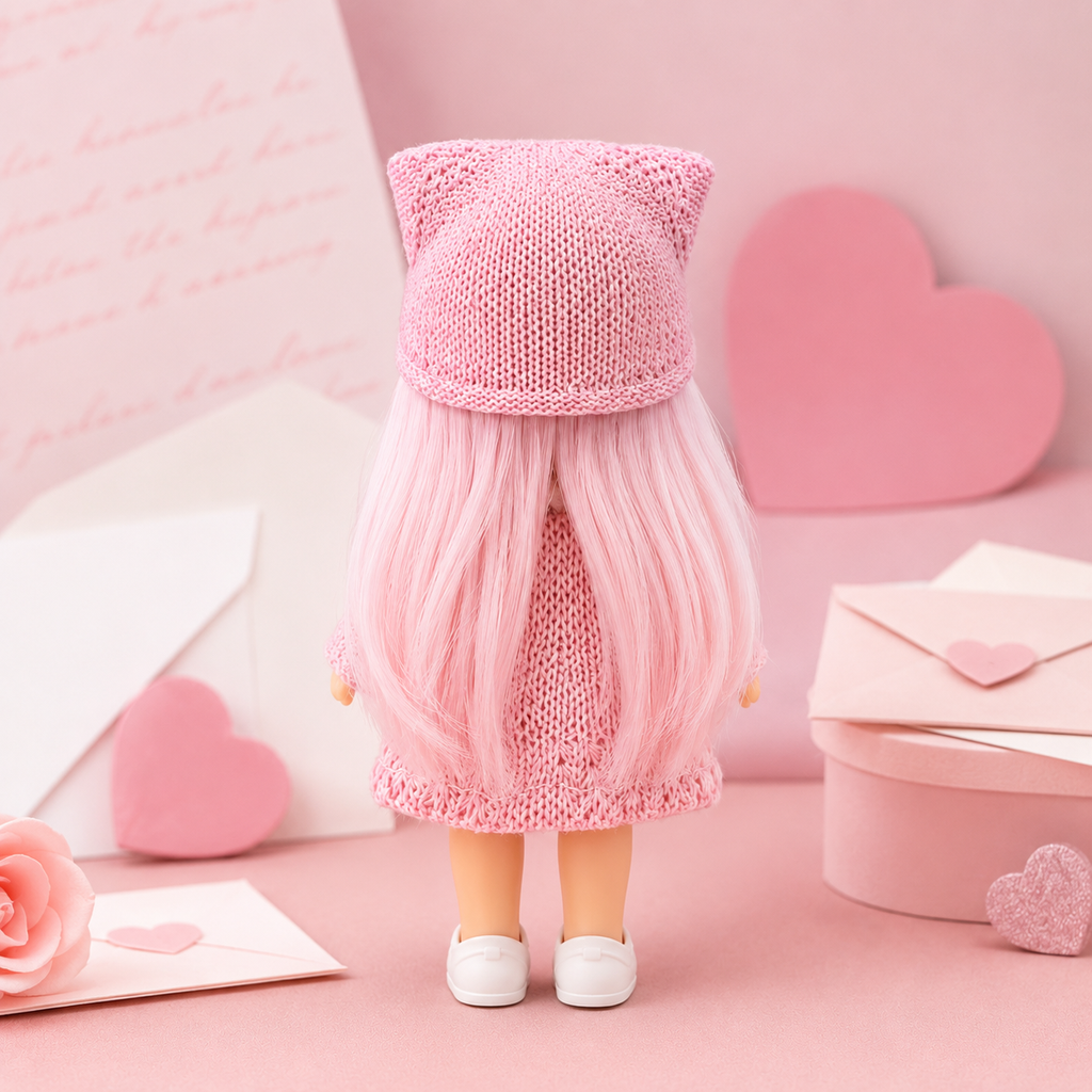 Sweet Pastel Style 14cm MIA Potato Doll Bag Charm Light Pink Hair Handmade Knit Outfit Rabbit Patch Portable Collectible Keychain Ornament Present for Kids & Hobbyists 标题 SEO 布局解析