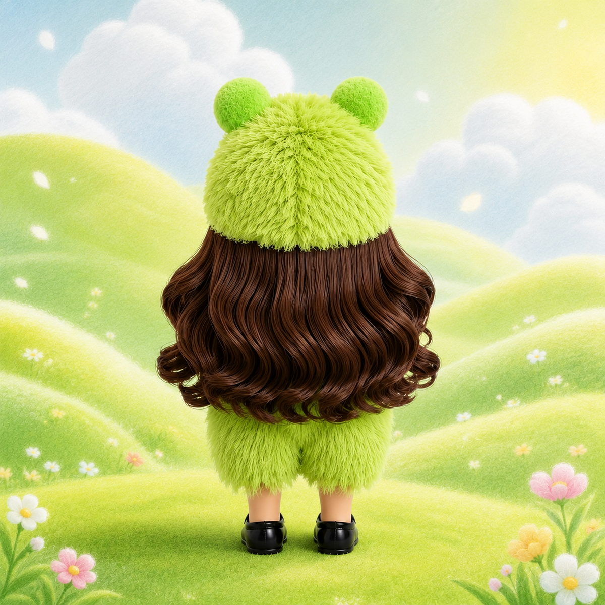 14cm MIA Potato Doll Fun Frog Cosplay Style 14cm MIA Potato Doll Bag Charm Brown Curly Hair Green Fuzzy Frog Costume Frog Shaped Mini Bag Portable Collectible Keychain Ornament Present for Kids & Hobbyists