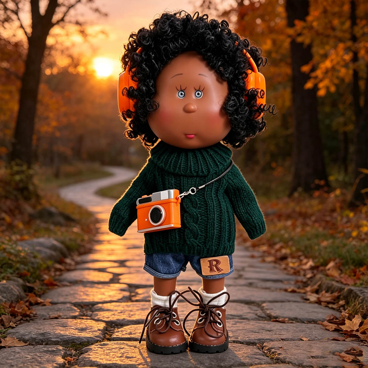 24cm MIA Potato Doll Outdoor Leisure Street Style MIA Potato Doll 24cm Afro Black Curly Hair Doll Knit Denim Outfit Pretend Play Collectible Toy Holiday Present for Boys & Girls