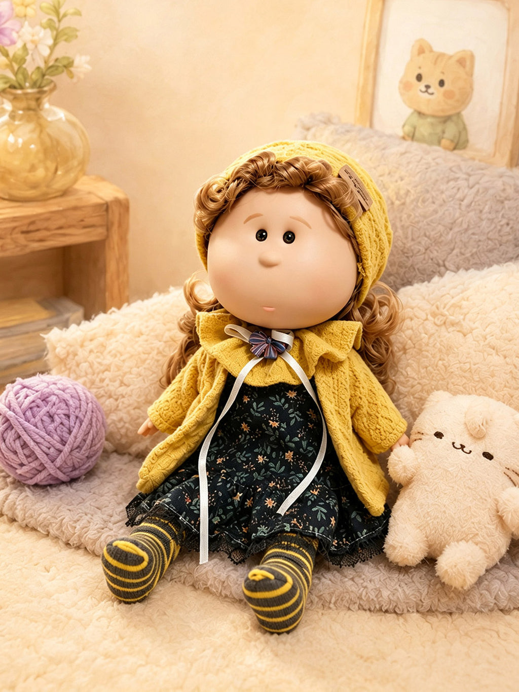 30cm Spanish Mia Potato Doll Autumn Retro Pastoral Knitted Outfit Set, Handmade DIY Dress-Up Trend Collectible Toy, Birthday Holiday Gift for Girls