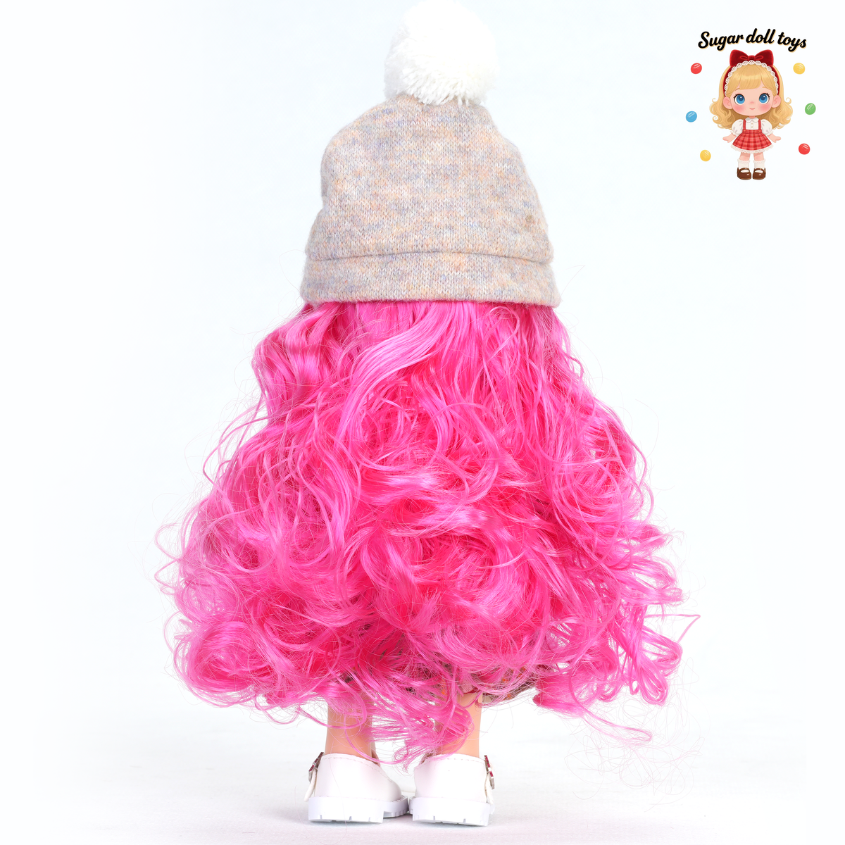 24cm Mia Freckle Long‑Face Doll, Pom‑pom Knit Hat Lace Collar Sweater Mushroom Print Skirt Collectible Dress‑Up Doll, Retro Cottagecore Gift for Girls & Doll Lovers