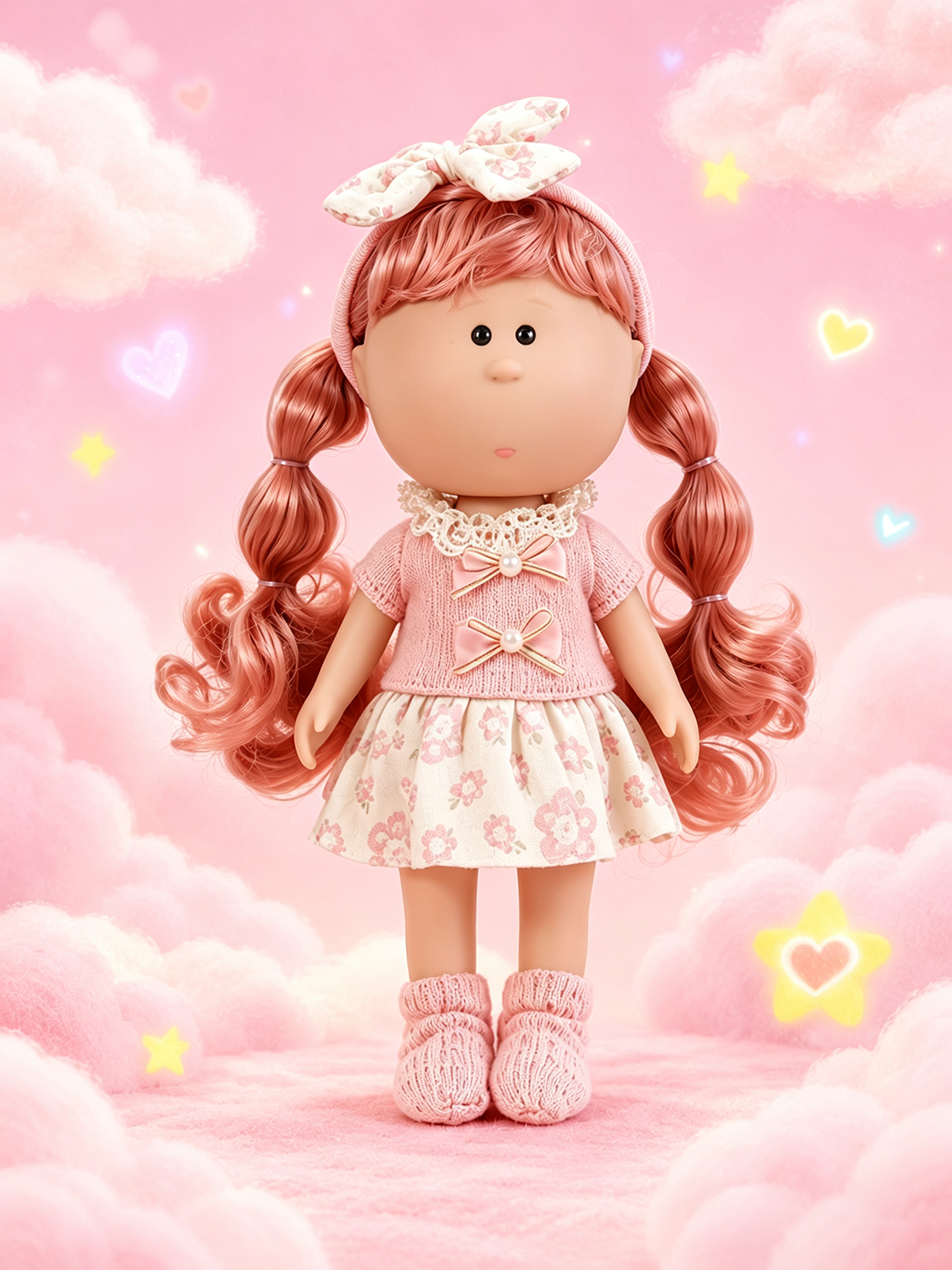 30cm Spanish Mia Potato Doll Pink Floral French Sweet Outfit Set, Handmade Detachable Dress-Up Toy, Birthday Holiday Gift for Girls