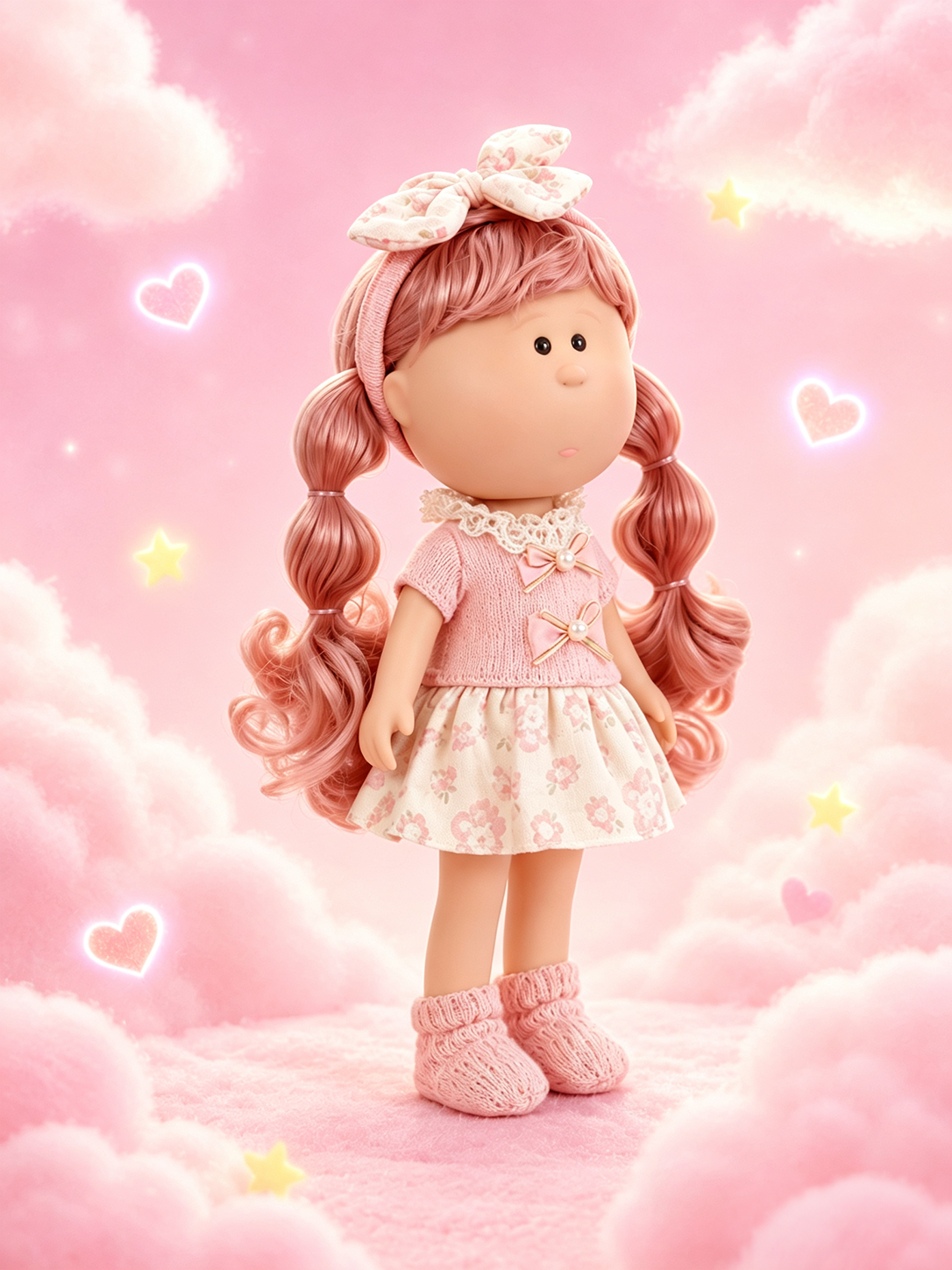 30cm Spanish Mia Potato Doll Pink Floral French Sweet Outfit Set, Handmade Detachable Dress-Up Toy, Birthday Holiday Gift for Girls