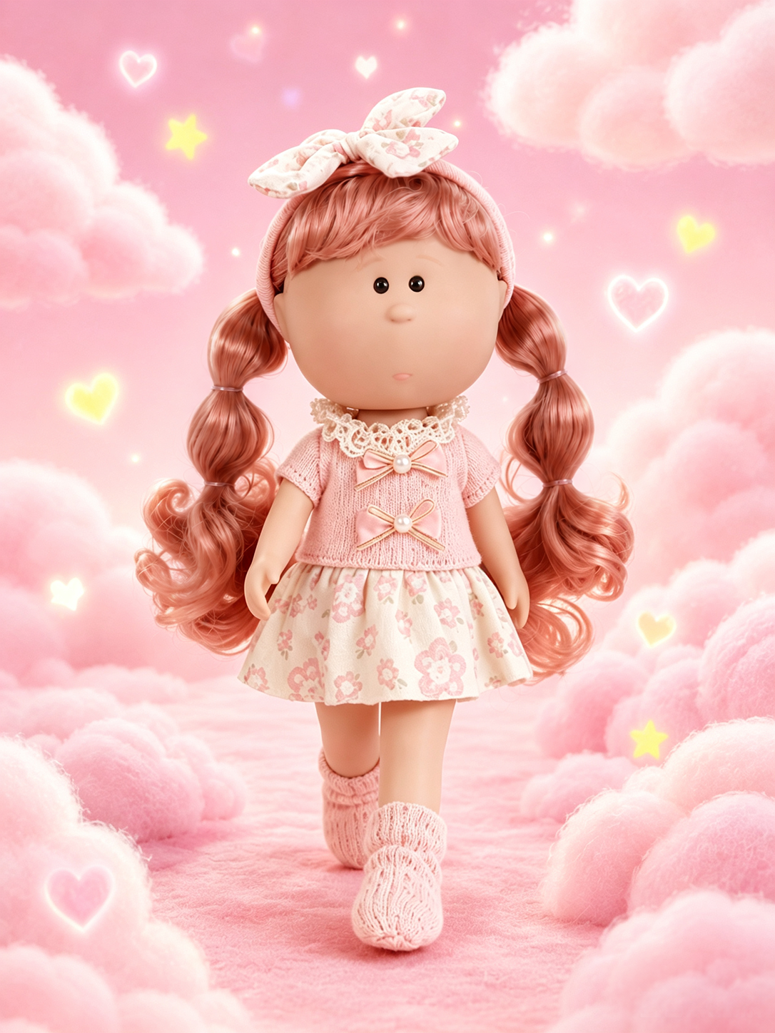 30cm Spanish Mia Potato Doll Pink Floral French Sweet Outfit Set, Handmade Detachable Dress-Up Toy, Birthday Holiday Gift for Girls