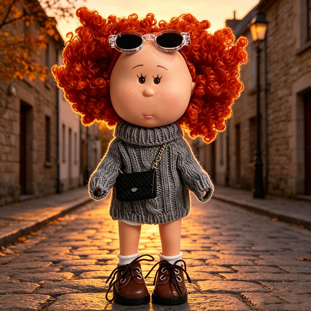 Minimalist Elegant Style MIA Potato Doll 24cm Red Afro Curly Hair Doll Knit Outfit Pretend Play Collectible Toy Holiday Present for Boys & Girls