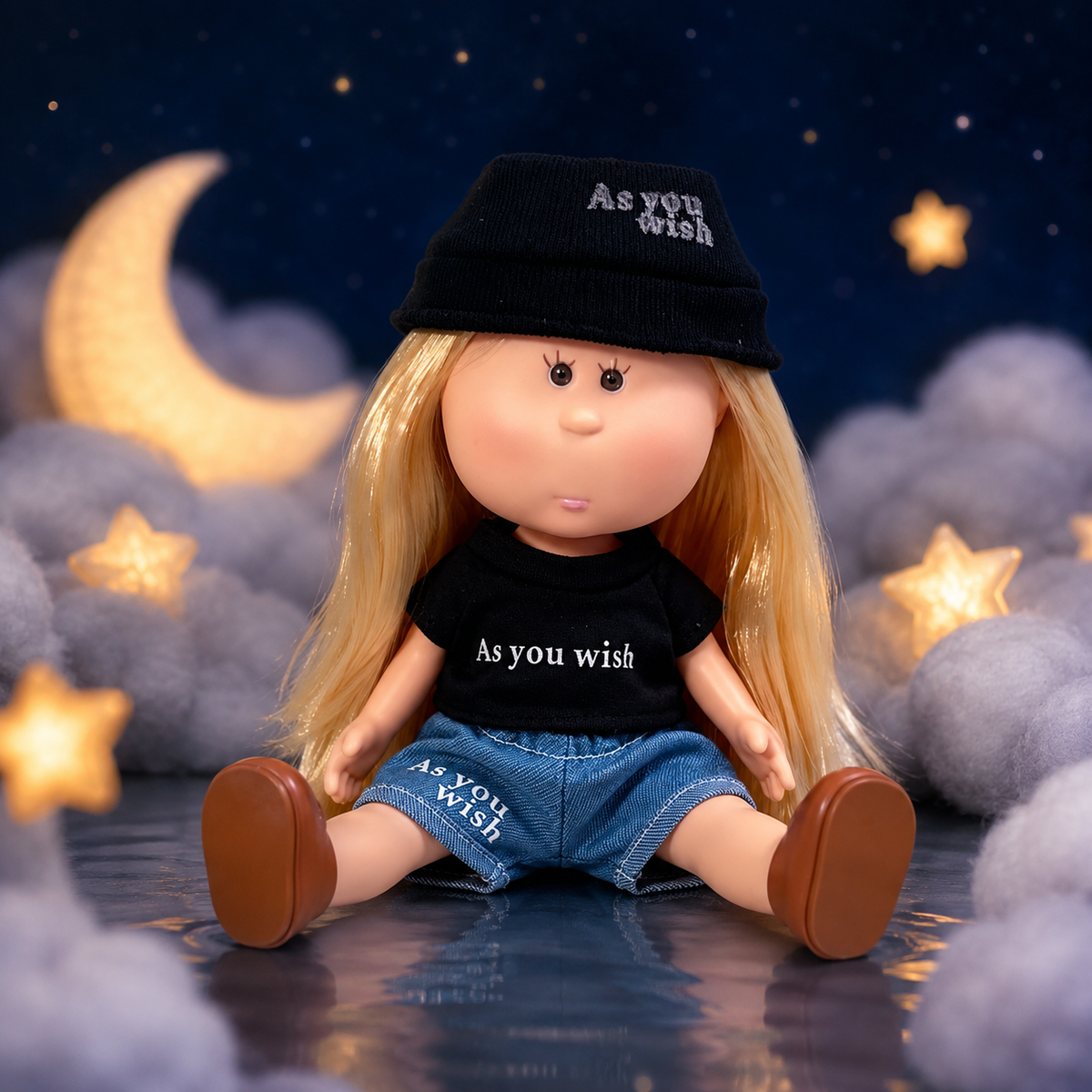 24cm MIA Potato Doll – Long Straight Blonde Hair, Beanie Hat, Street Casual Outfit, Brown Flat Shoes. Trendy fashion play doll—perfect as a birthday, Christmas, Children’s Day gift for imaginative play.