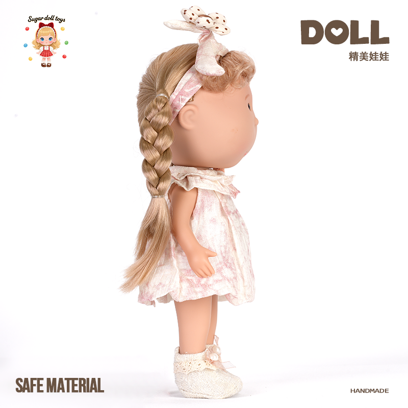 Sugar Doll Handmade Doll - Cute Blonde Braids & Pastoral Pink Dress | Safe Cuddly Toy for Baby & Gift