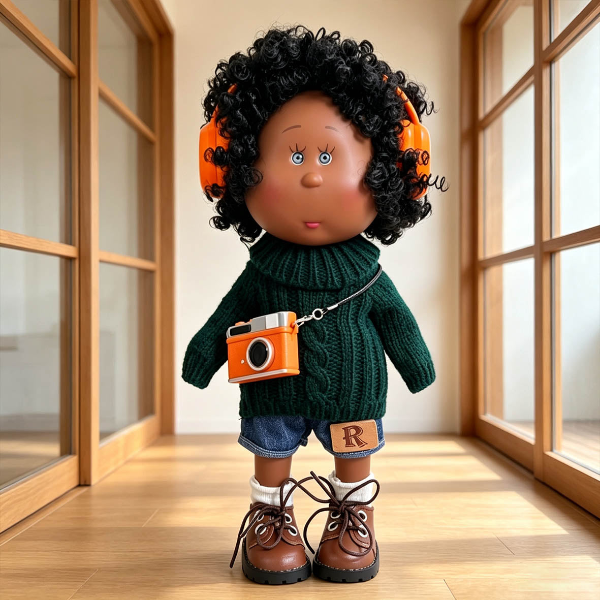 24cm MIA Potato Doll Outdoor Leisure Street Style MIA Potato Doll 24cm Afro Black Curly Hair Doll Knit Denim Outfit Pretend Play Collectible Toy Holiday Present for Boys & Girls