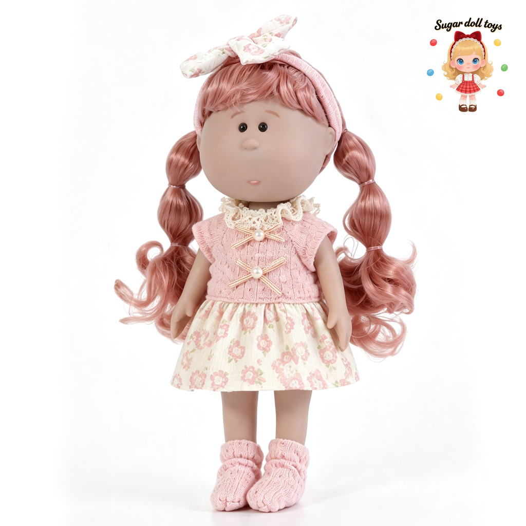 30cm Spanish Mia Potato Doll Pink Floral French Sweet Outfit Set, Handmade Detachable Dress-Up Toy, Birthday Holiday Gift for Girls