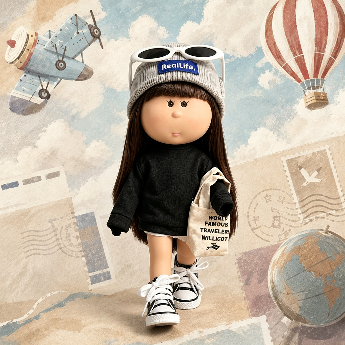 24cm MIA Potato Doll Urban Daily Street Style MIA Potato Doll 24cm Straight Brown Hair Doll Sweatshirt Outfit Pretend Play Collectible Toy Holiday Present for Boys & Girls