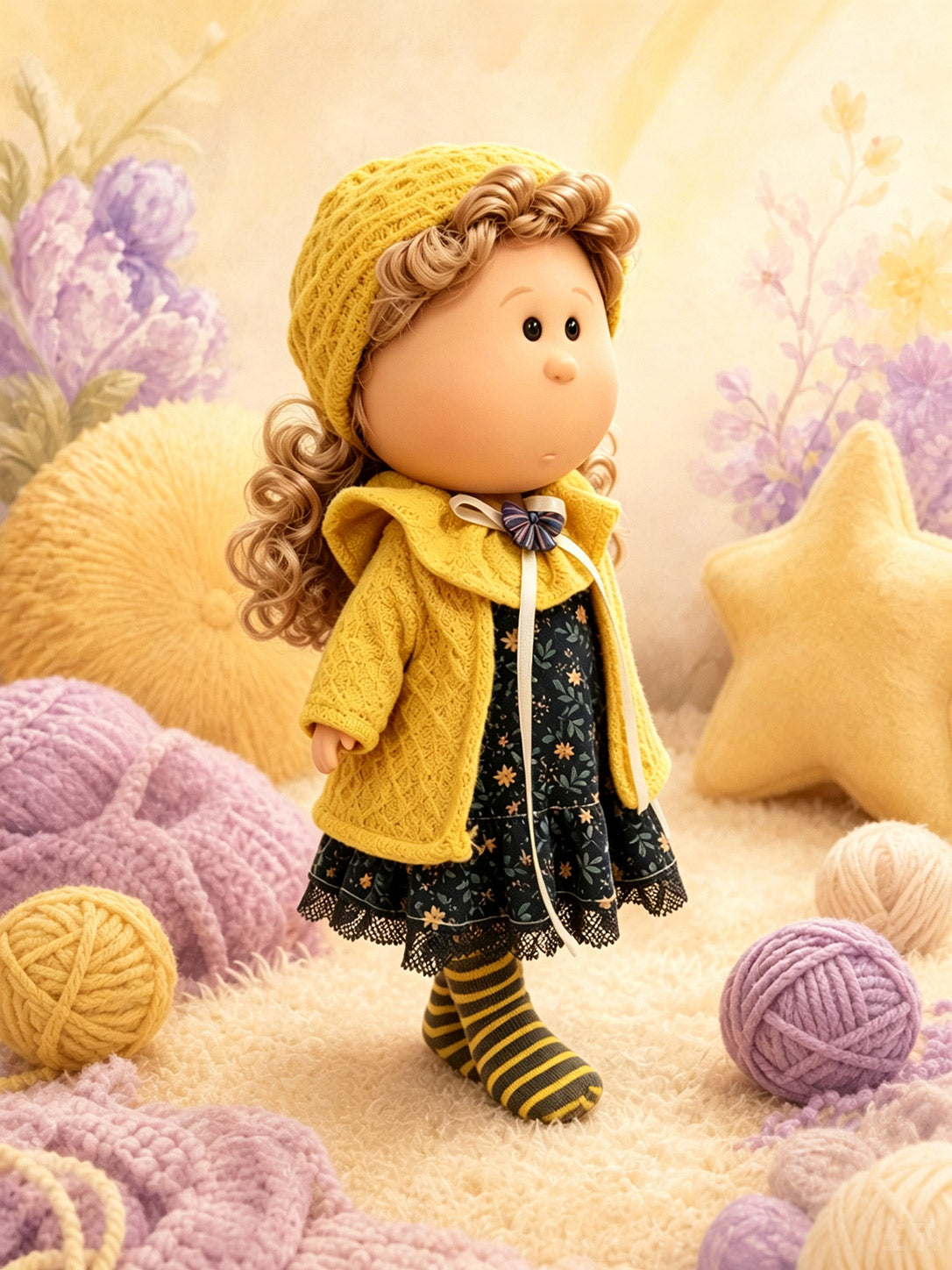 30cm Spanish Mia Potato Doll Autumn Retro Pastoral Knitted Outfit Set, Handmade DIY Dress-Up Trend Collectible Toy, Birthday Holiday Gift for Girls