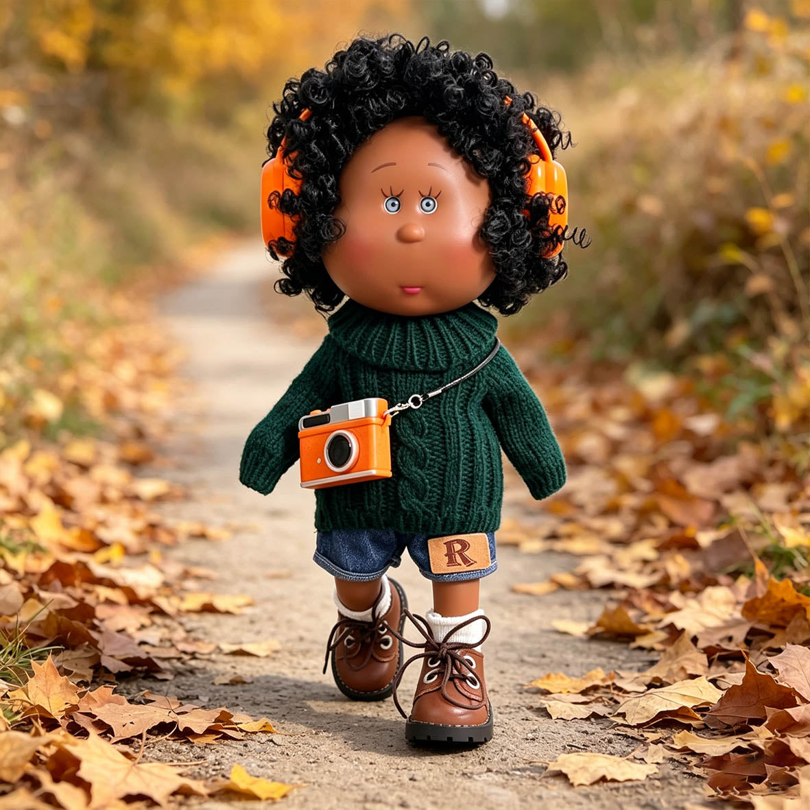 24cm MIA Potato Doll Outdoor Leisure Street Style MIA Potato Doll 24cm Afro Black Curly Hair Doll Knit Denim Outfit Pretend Play Collectible Toy Holiday Present for Boys & Girls